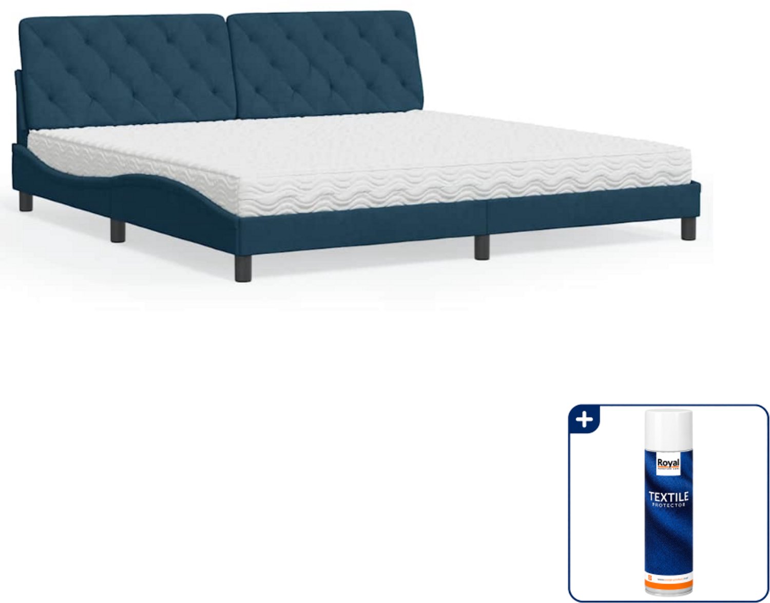vidaXL Bed Piran met matras - 200 x 200 cm - blauw - Inclusief textielbeschermer 500 ml