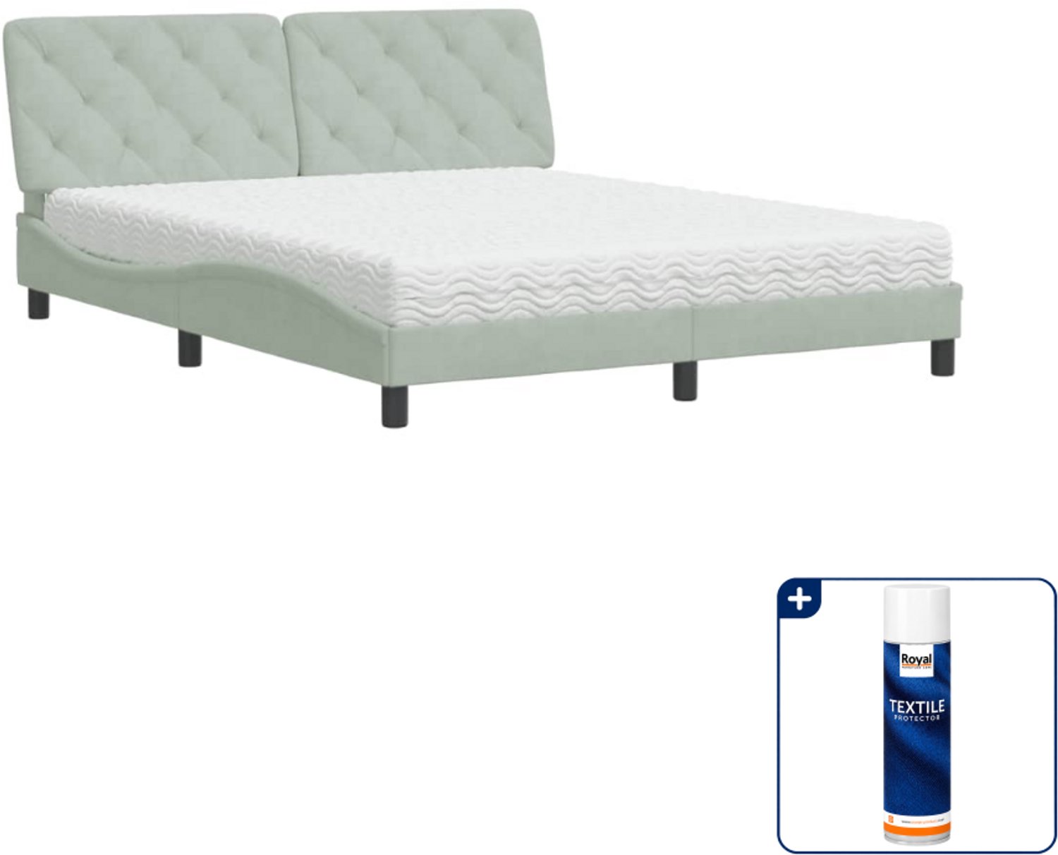 vidaXL Bed met matras - Queensize - 160 x 200 cm - lichtgrijs - Inclusief textielbeschermer 500 ml