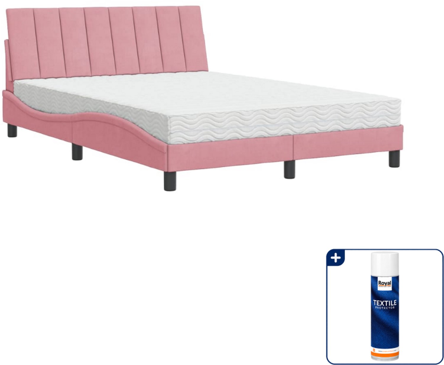 vidaXL bed met matras Hanko - 120 x 200 cm - fluweel - roze - Inclusief textielbeschermer 500 ml