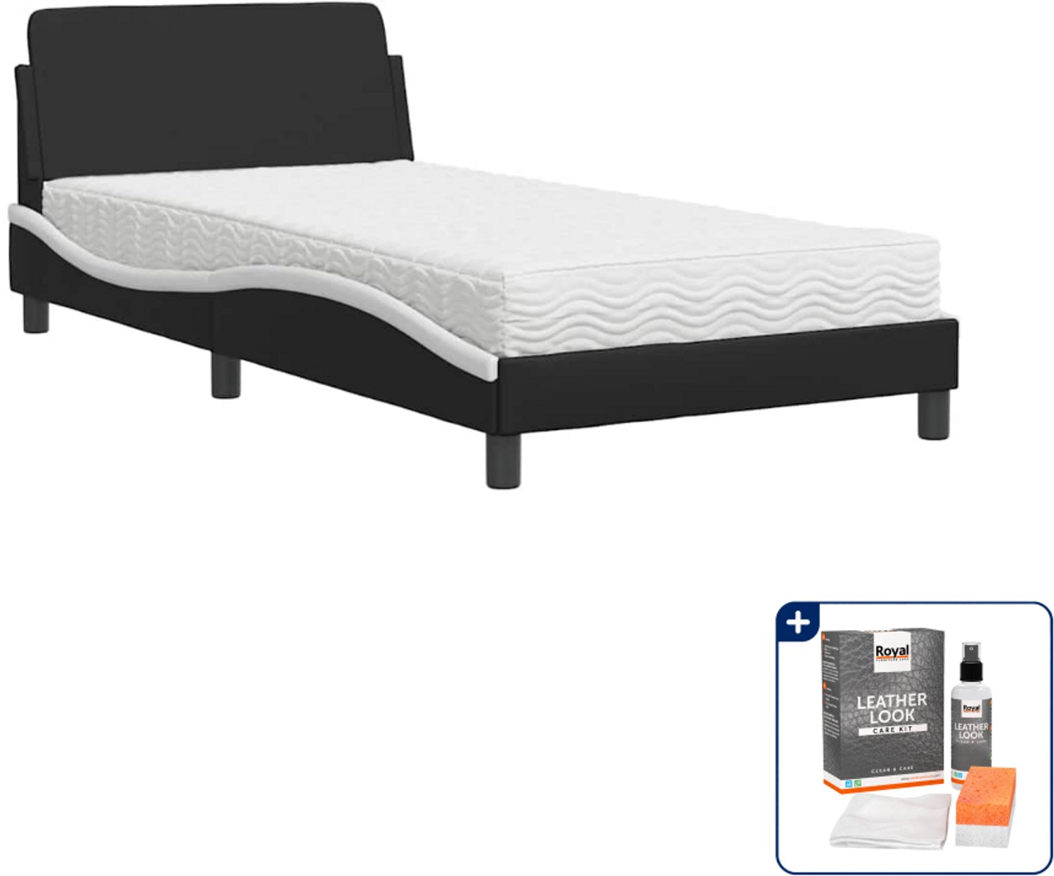 vidaXL Dover bed met matras - 100 x 200 cm - kunstleer - zwart en wit - Inclusief onderhoudsset voor kunstleer 150 ml