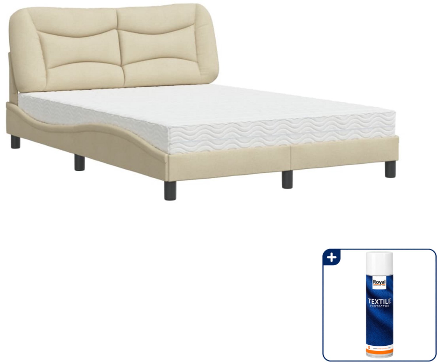 vidaXL Bed Hvar met matras - 120 x 200 cm - crème - Inclusief textielbeschermer 500 ml Wit