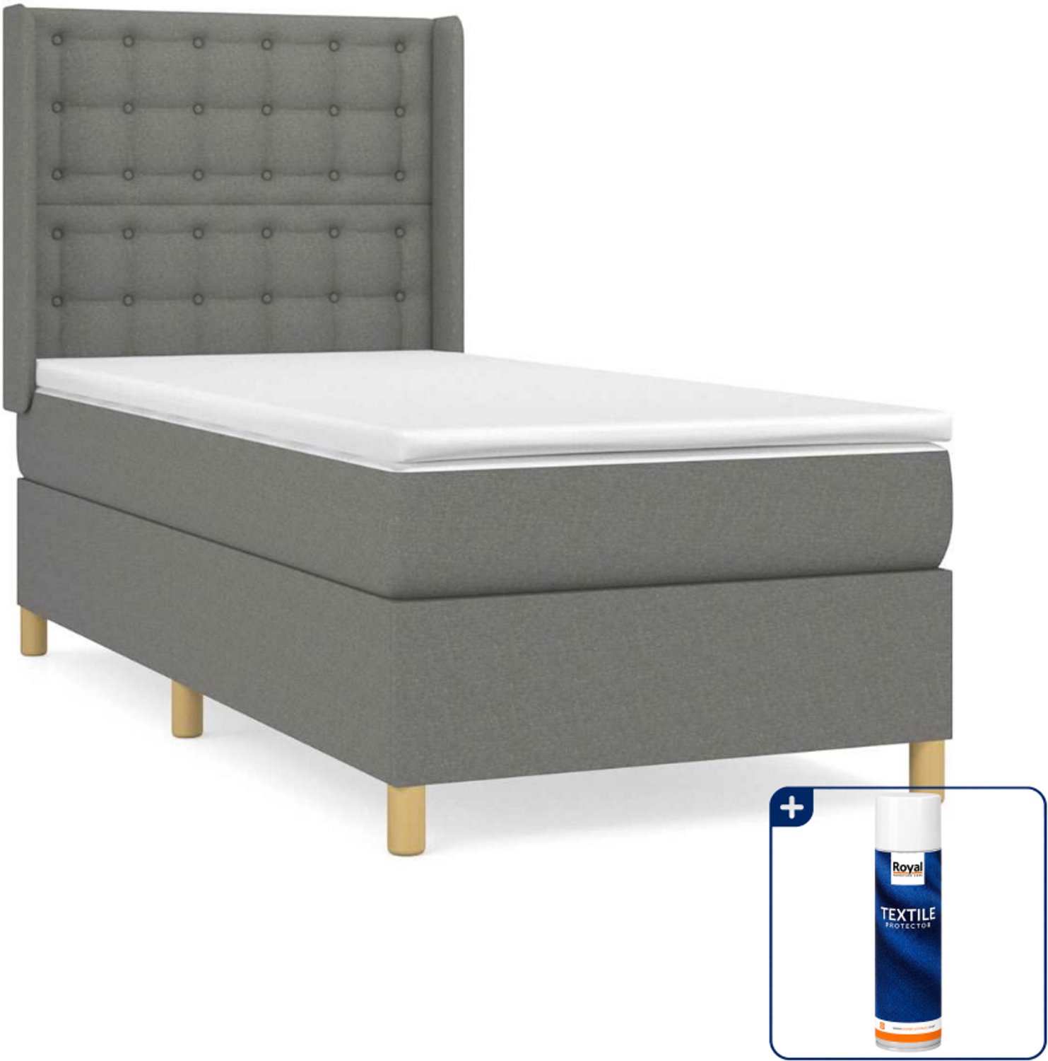 vidaXL boxspring met matras 90 x 190 cm - donkergrijs - Inclusief textielbeschermer 500 ml