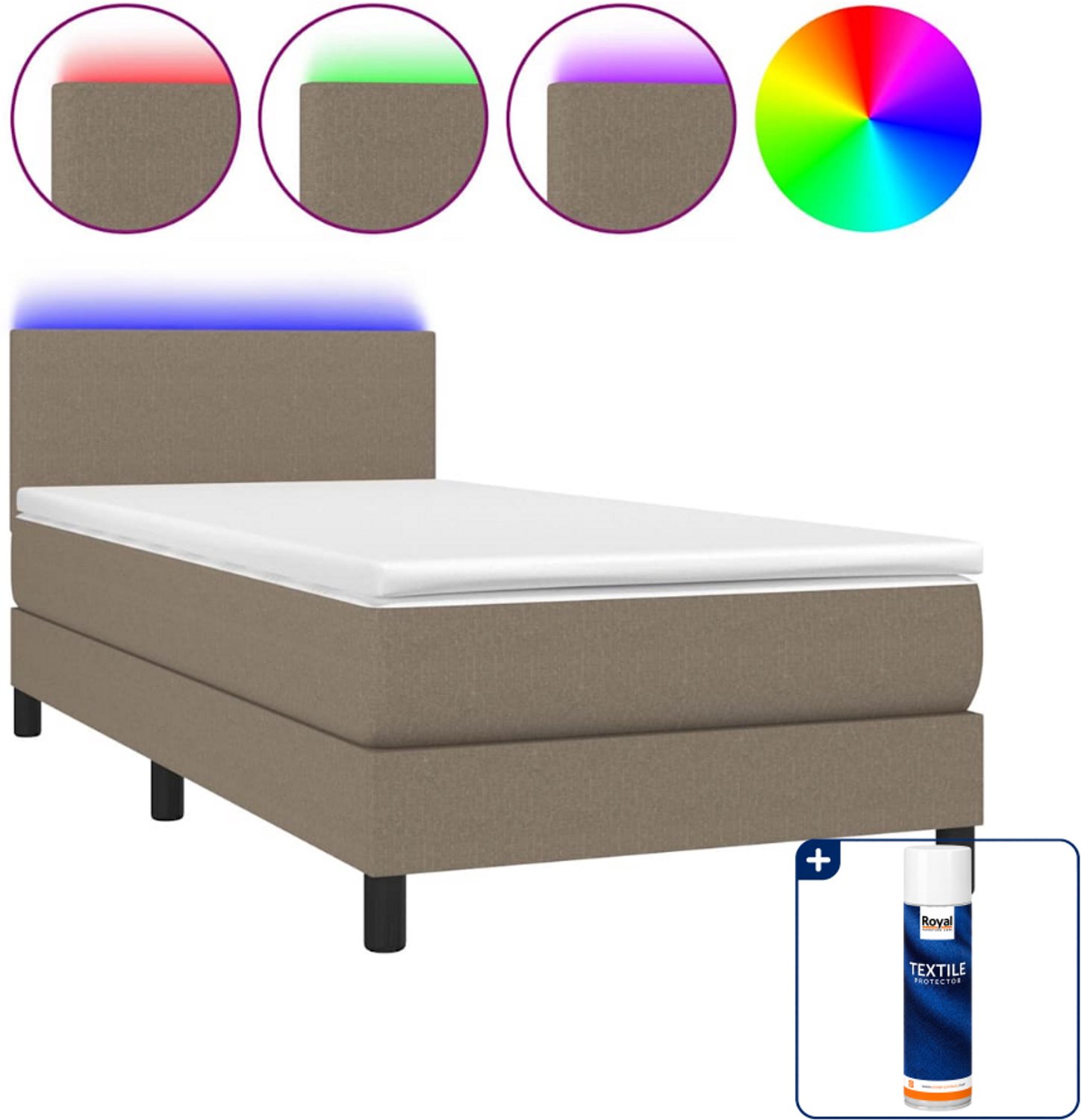 vidaXL boxspring met matras en LED - 80 x 200 cm - taupe - Inclusief textielbeschermer 500 ml