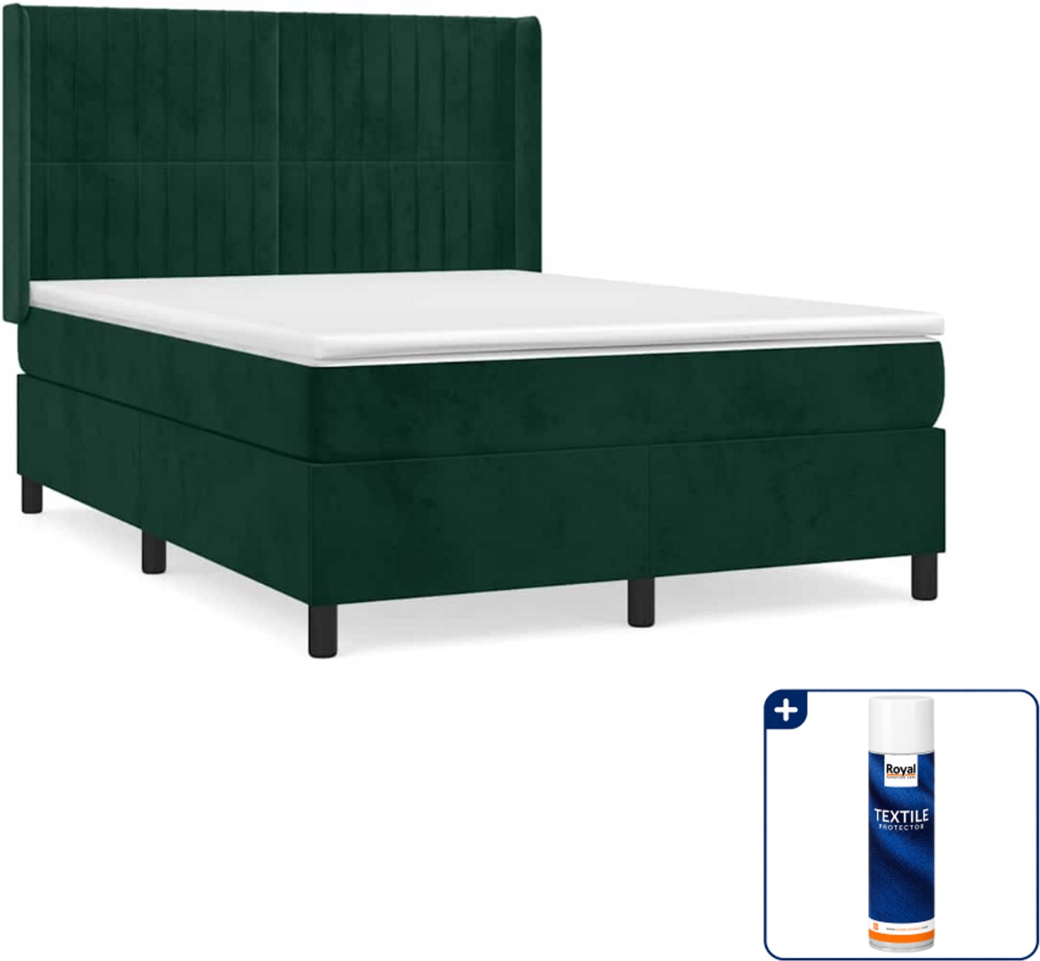 vidaXL Boxspring met matras - 140 x 190 cm - fluweel - donkergroen - Inclusief textielbeschermer 500 ml