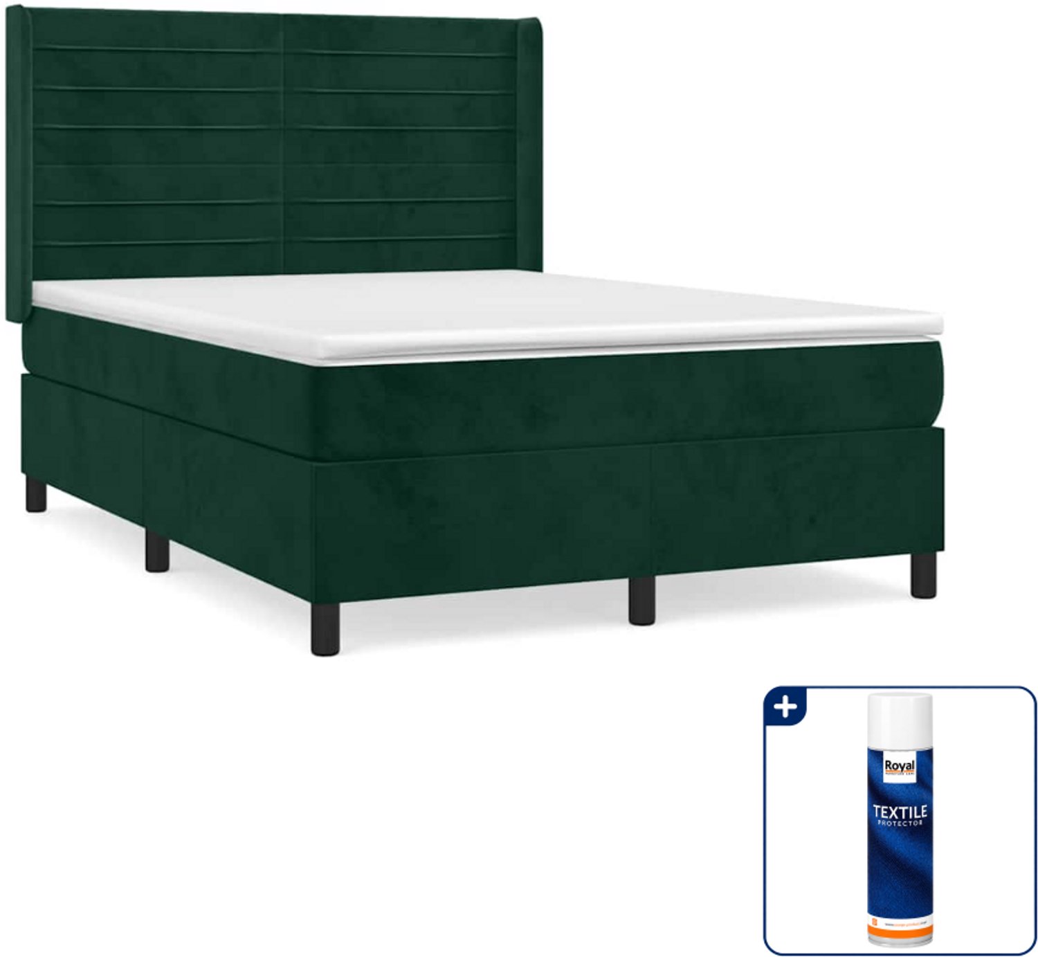 vidaXL boxspring met matras 140 x 190 cm - fluweel - donkergroen - Inclusief textielbeschermer 500 ml