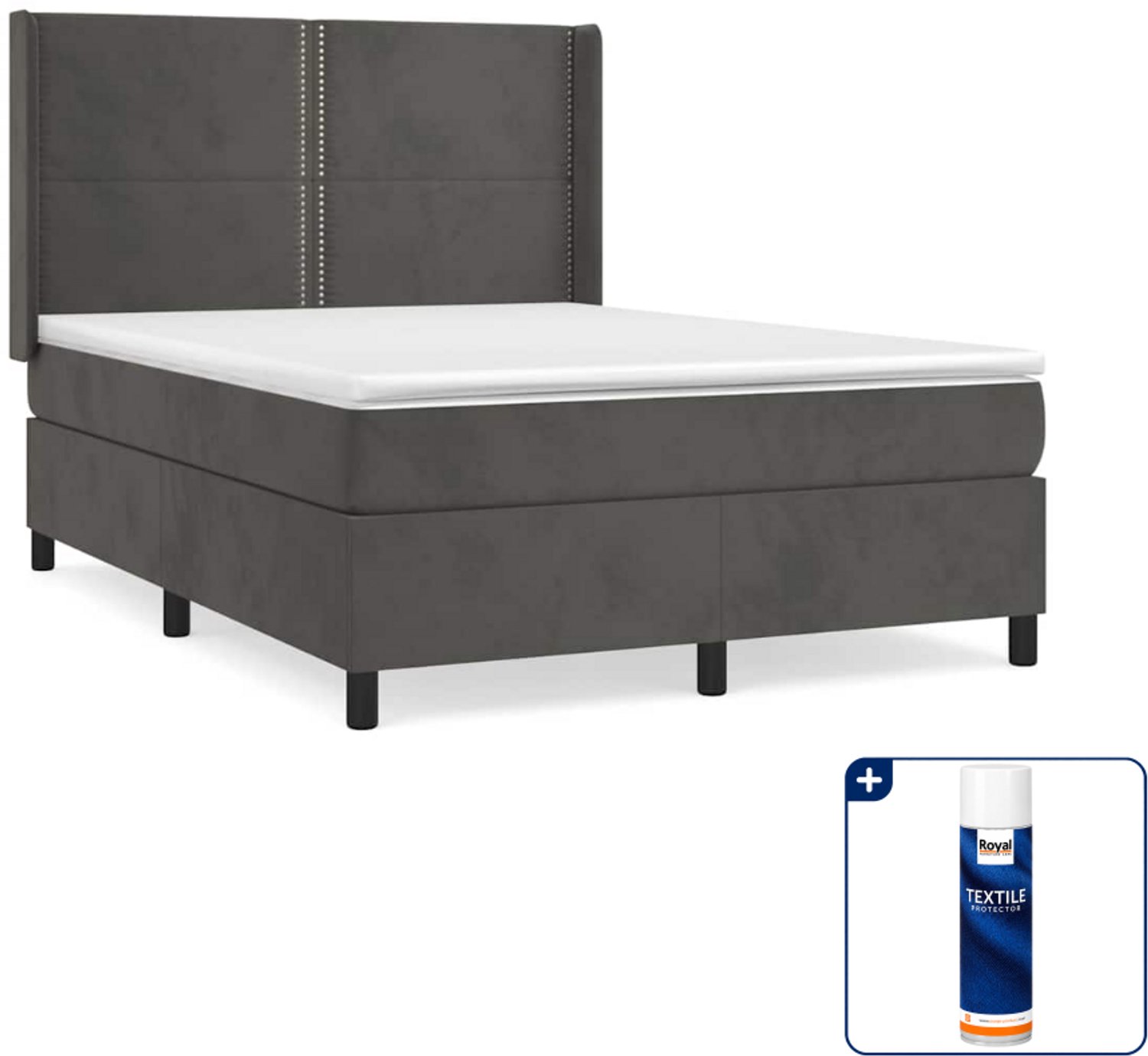 vidaXL boxspring met matras - Small double - 140 x 200 cm - donkergrijs - Inclusief textielbeschermer 500 ml