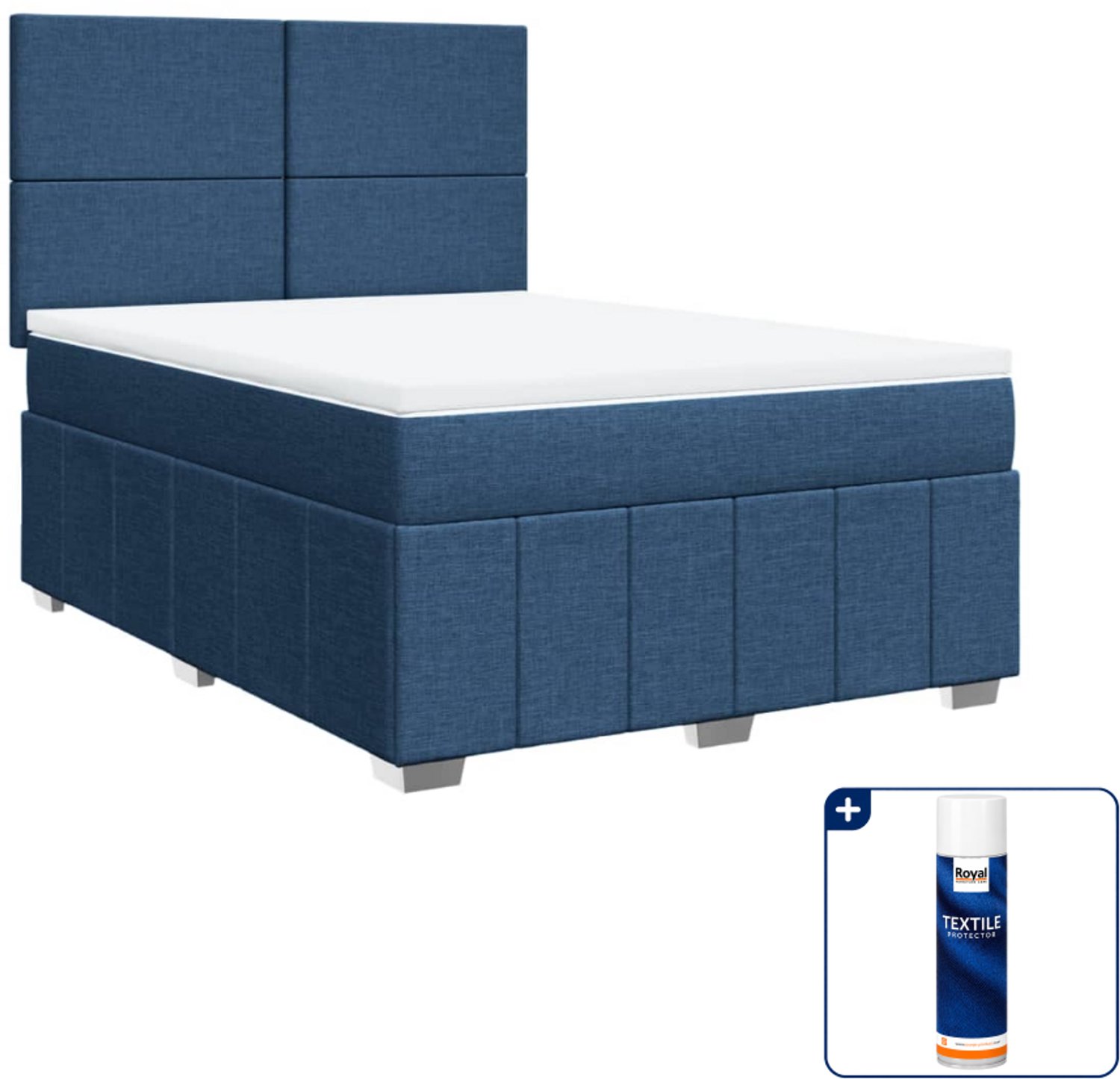 vidaXL boxspring Small double - 140 x 200 cm - blauw - Inclusief textielbeschermer 500 ml