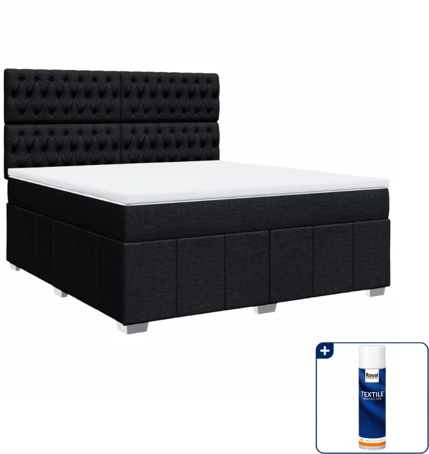 vidaXL Boxspring Kingsize - 180 x 200 cm - zwart - Inclusief textielbeschermer 500 ml