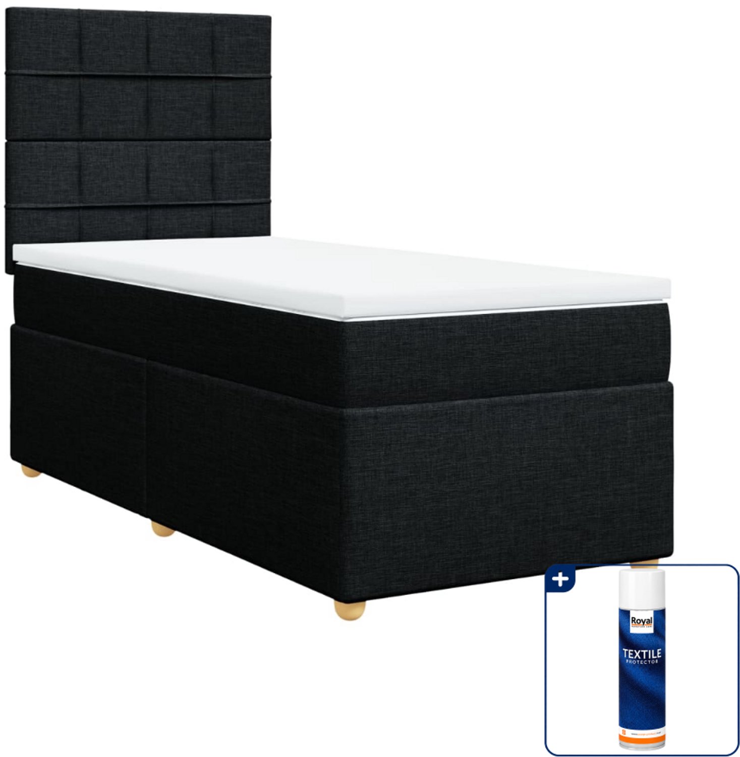 vidaXL boxspring met matras 90x200 cm - stof - zwart - Inclusief textielbeschermer 500 ml