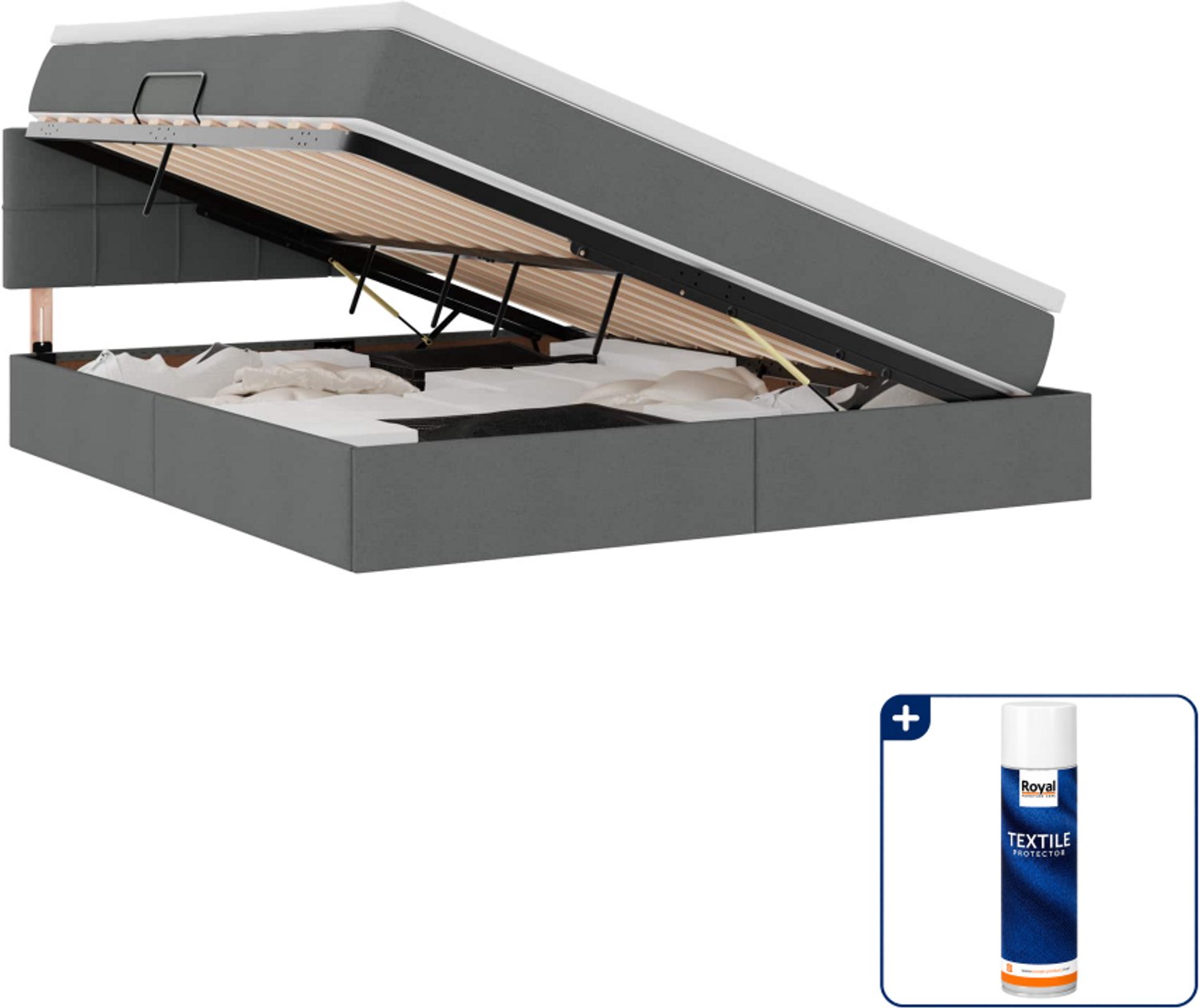 vidaXL Kingsize opbergbed - 180 x 200 cm - fluweel - donkergrijs - Inclusief textielbeschermer 500 ml Blauw