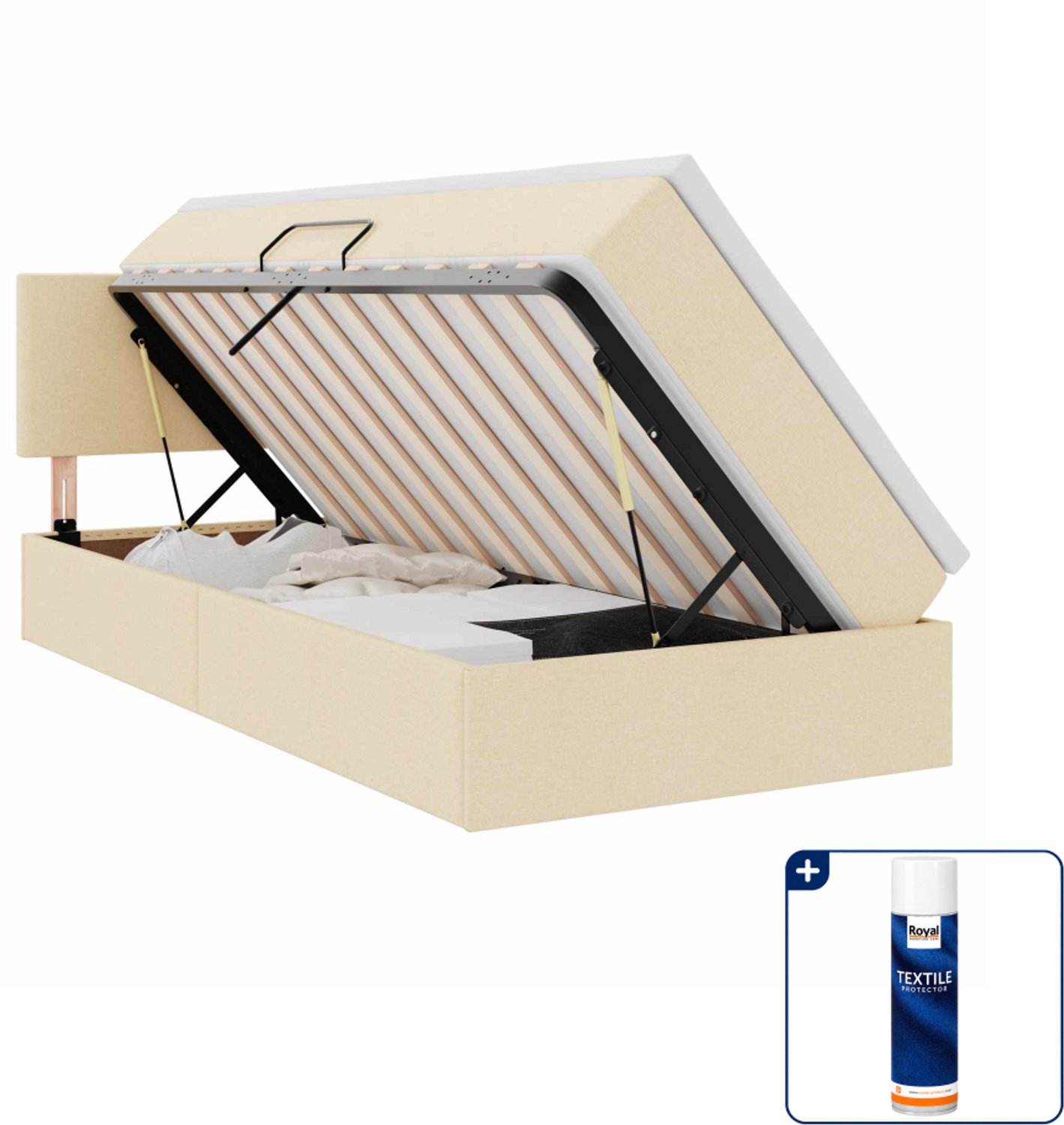 vidaXL opbergbed met matras - 90 x 200 cm - fluweel - crème - Inclusief textielbeschermer 500 ml Blauw