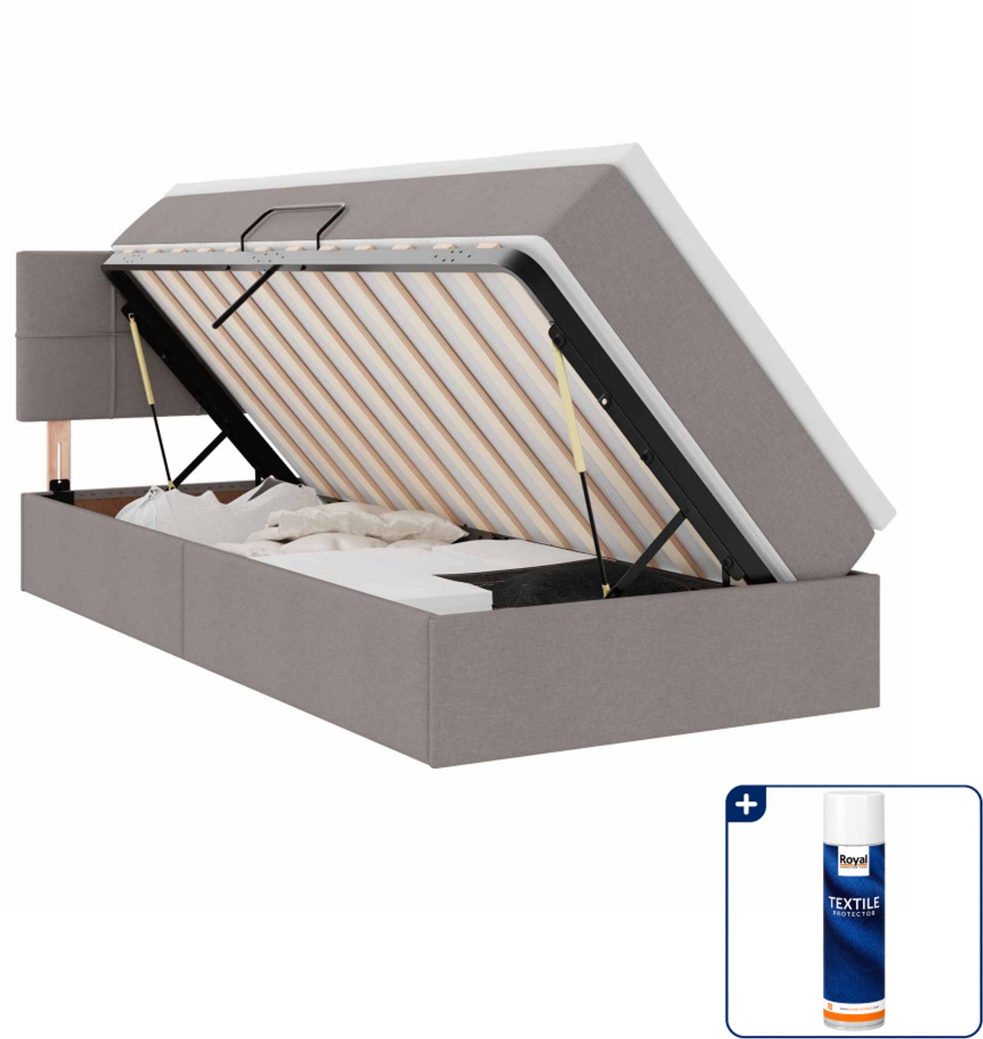 vidaXL opbergbed met matras - 90 x 200 cm - fluweel - taupe - Inclusief textielbeschermer 500 ml Grijs