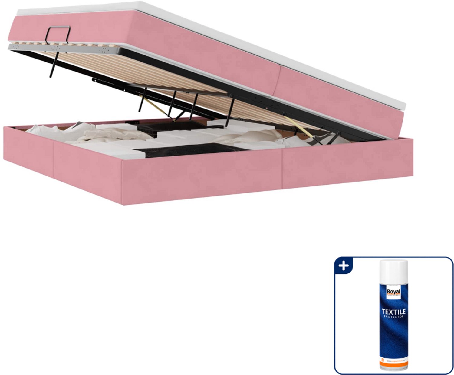 vidaXL opbergbed - super kingsize - 200 x 200 cm - fluweel - roze - Inclusief textielbeschermer 500 ml