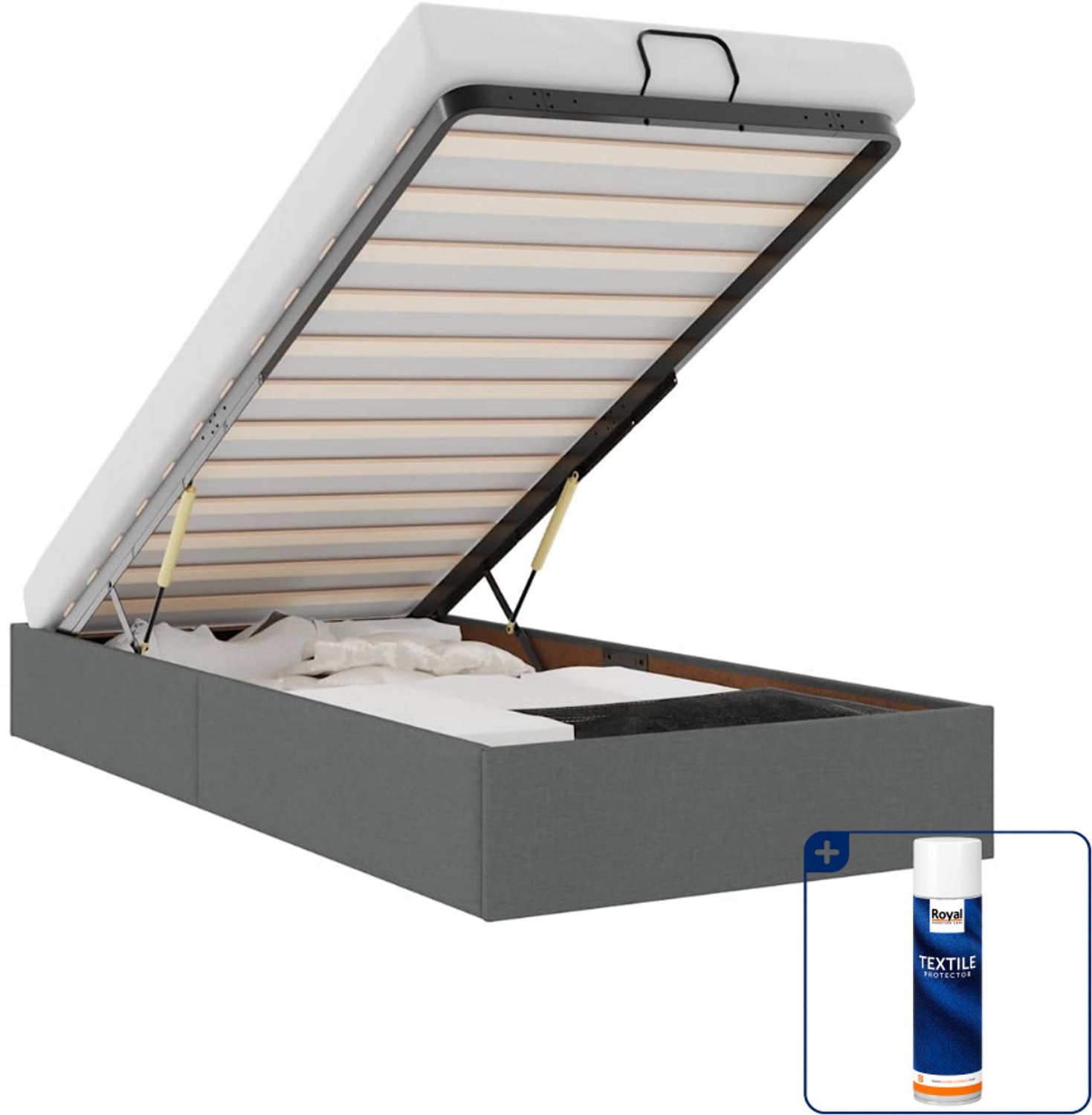 vidaXL bedframe 90 x 190 cm - stof - donkergrijs - Inclusief textielbeschermer 500 ml