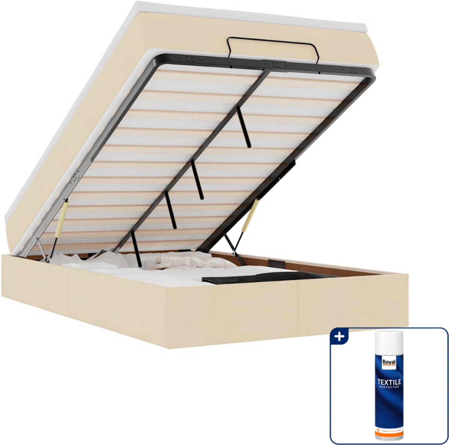 vidaXL ottoman bed met matras - 120 x 190 cm - stof - crème - Inclusief textielbeschermer 500 ml Blauw