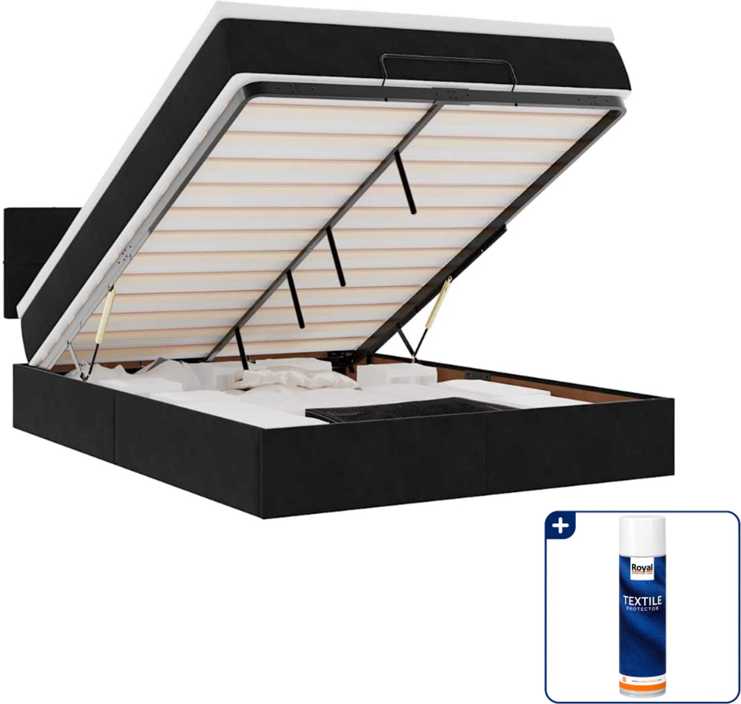 vidaXL Ottoman bed - Small double - 140 x 200 cm - fluweel - zwart - Inclusief textielbeschermer 500 ml Taupe