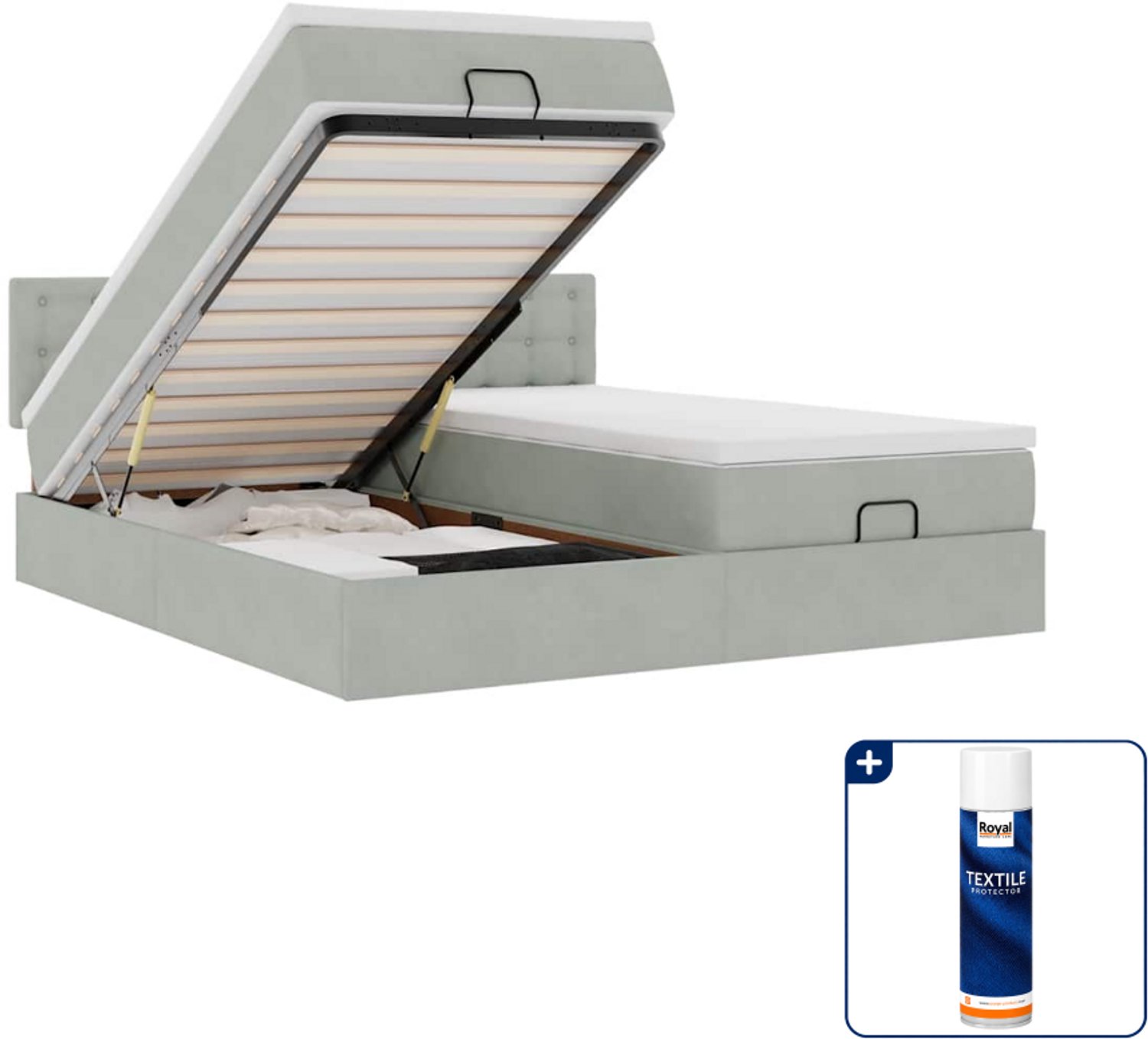 vidaXL Ottoman bed - Super kingsize - 200 x 200 cm - lichtgrijs - Inclusief textielbeschermer 500 ml Blauw