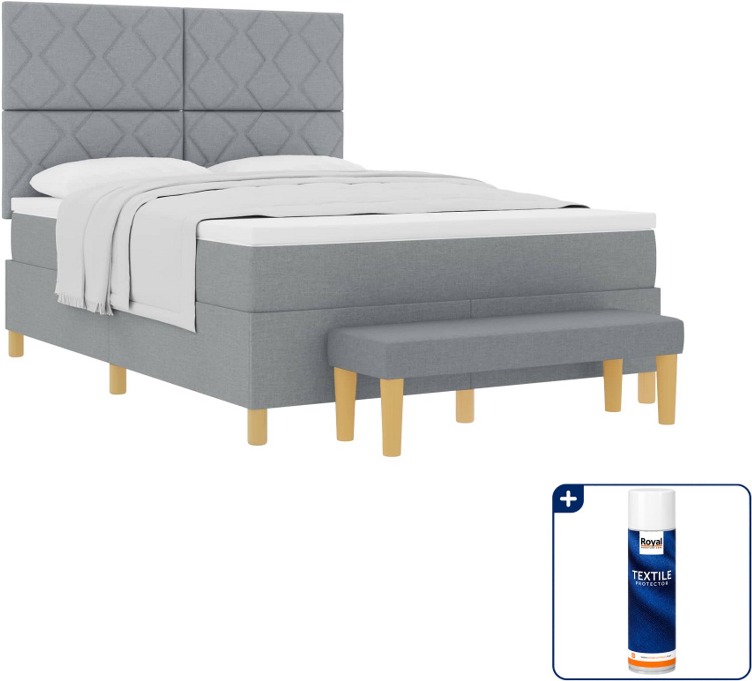 vidaXL boxspring met matras en bank - Queensize - lichtgrijs - Inclusief textielbeschermer 500 ml