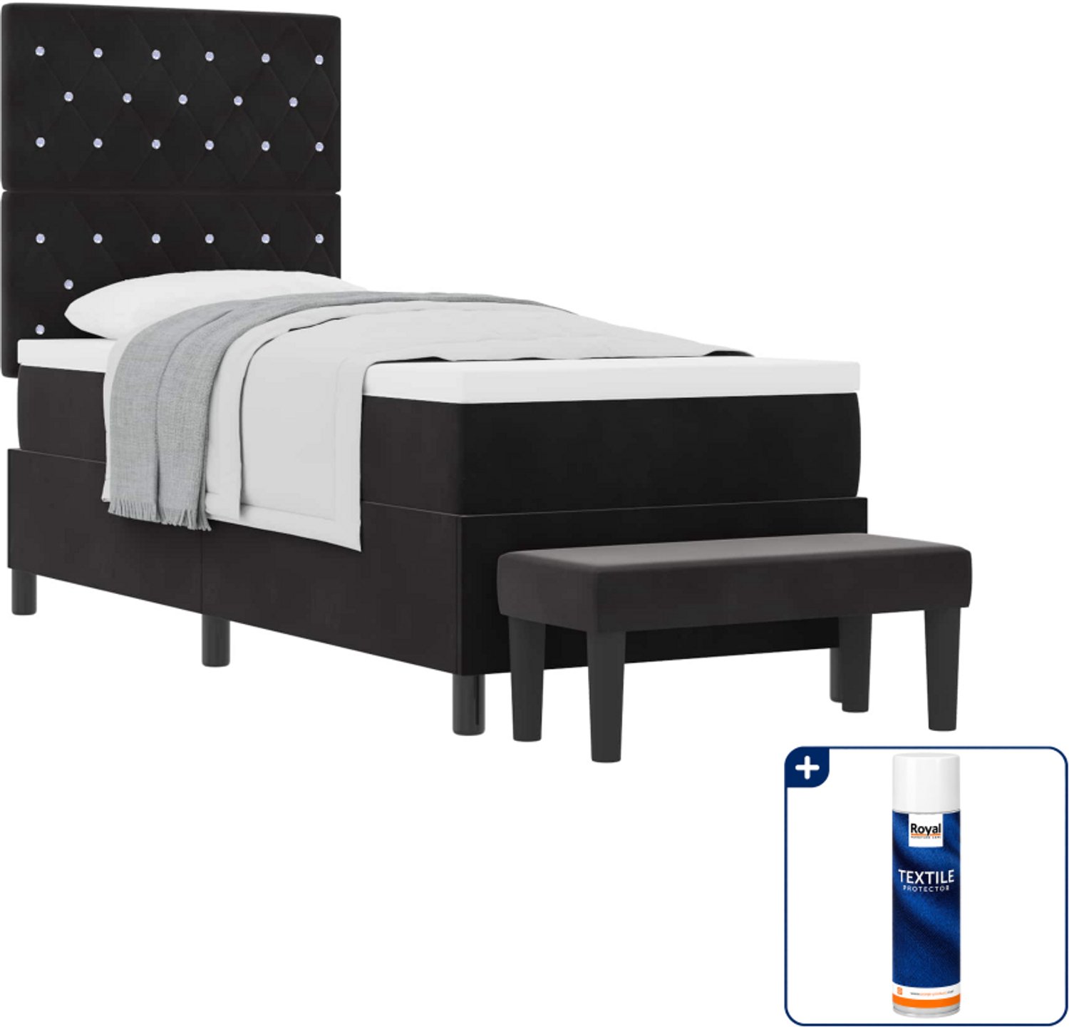 vidaXL Boxspring bed - 80 x 200 cm - fluweel - zwart - Inclusief textielbeschermer 500 ml
