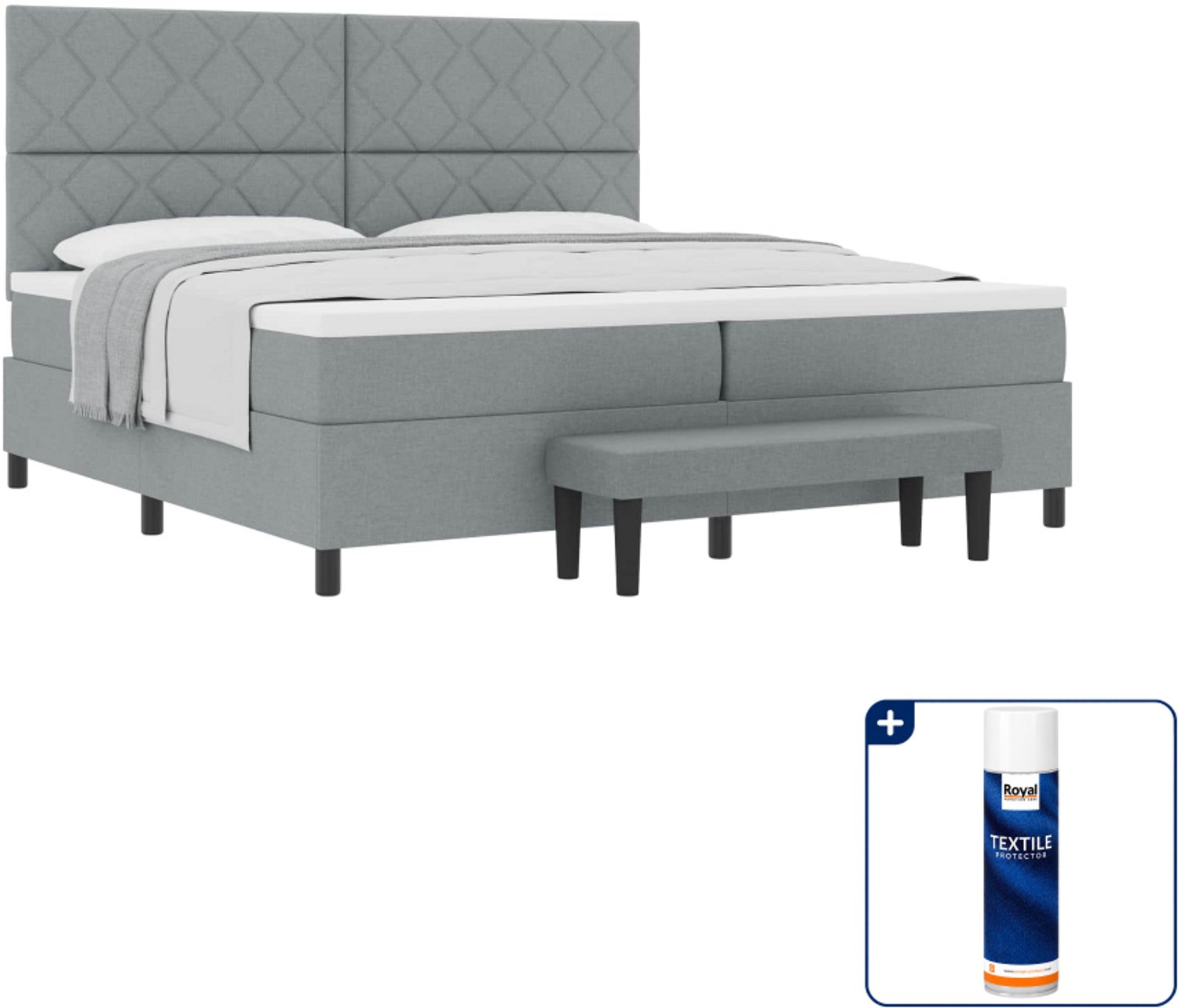 vidaXL boxspringbed - 200 x 200 cm - stof - lichtgrijs - Inclusief textielbeschermer 500 ml