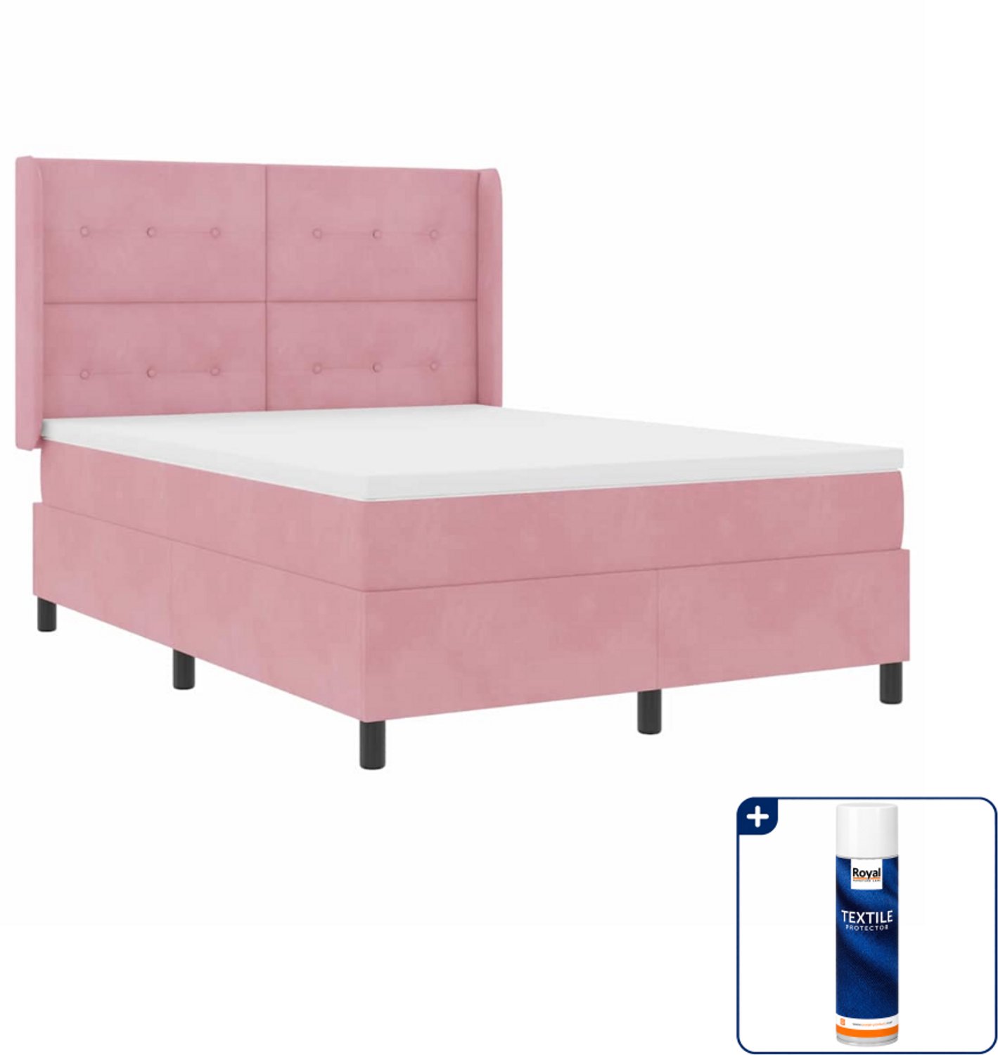 vidaXL boxspringbed - 140 x 190 cm - fluweel - roze - Inclusief textielbeschermer 500 ml
