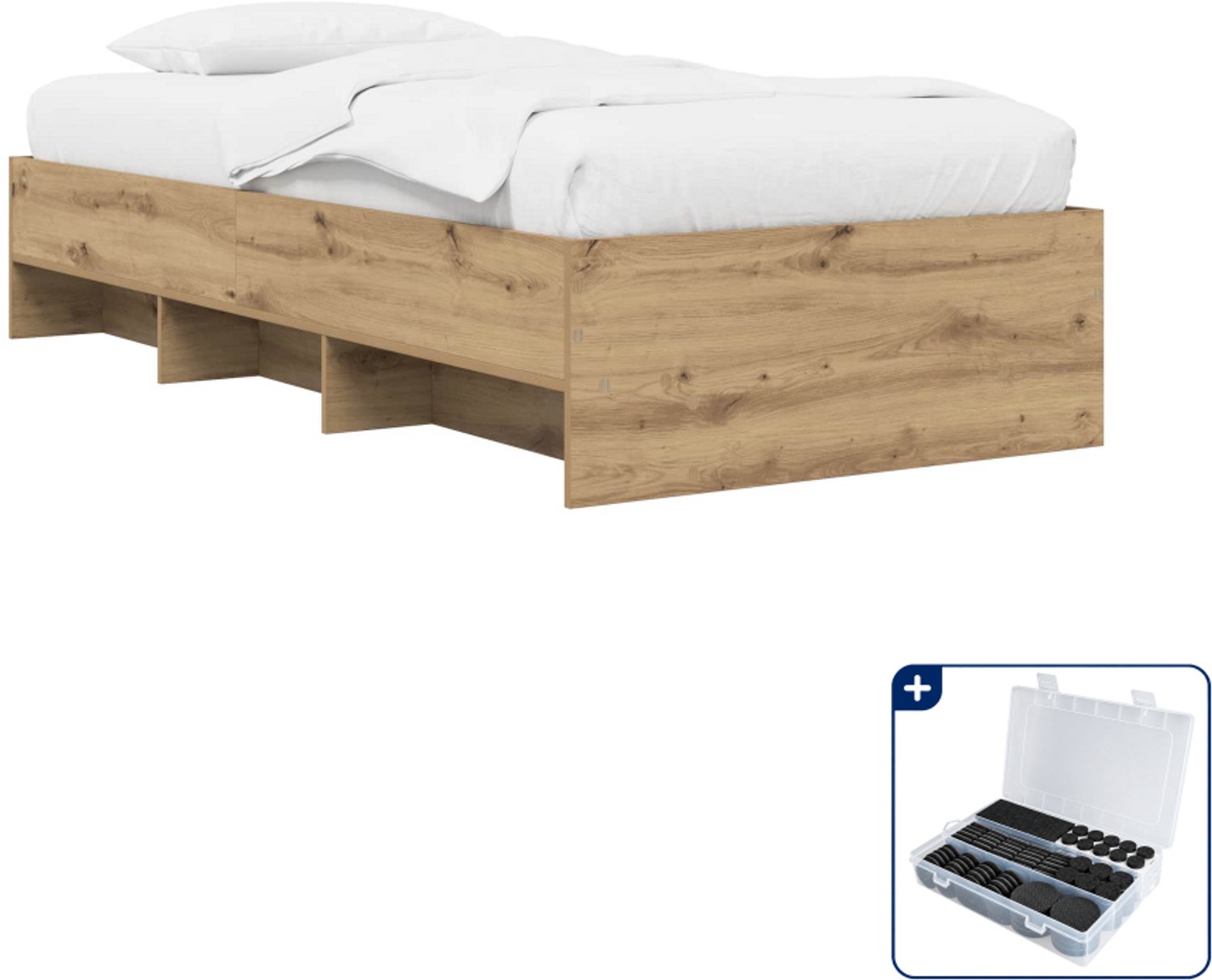 vidaXL bedframe - 80 x 200 cm - bewerkt hout - artisanaal eiken - Inclusief antikrasvilt 177-delig Bruin
