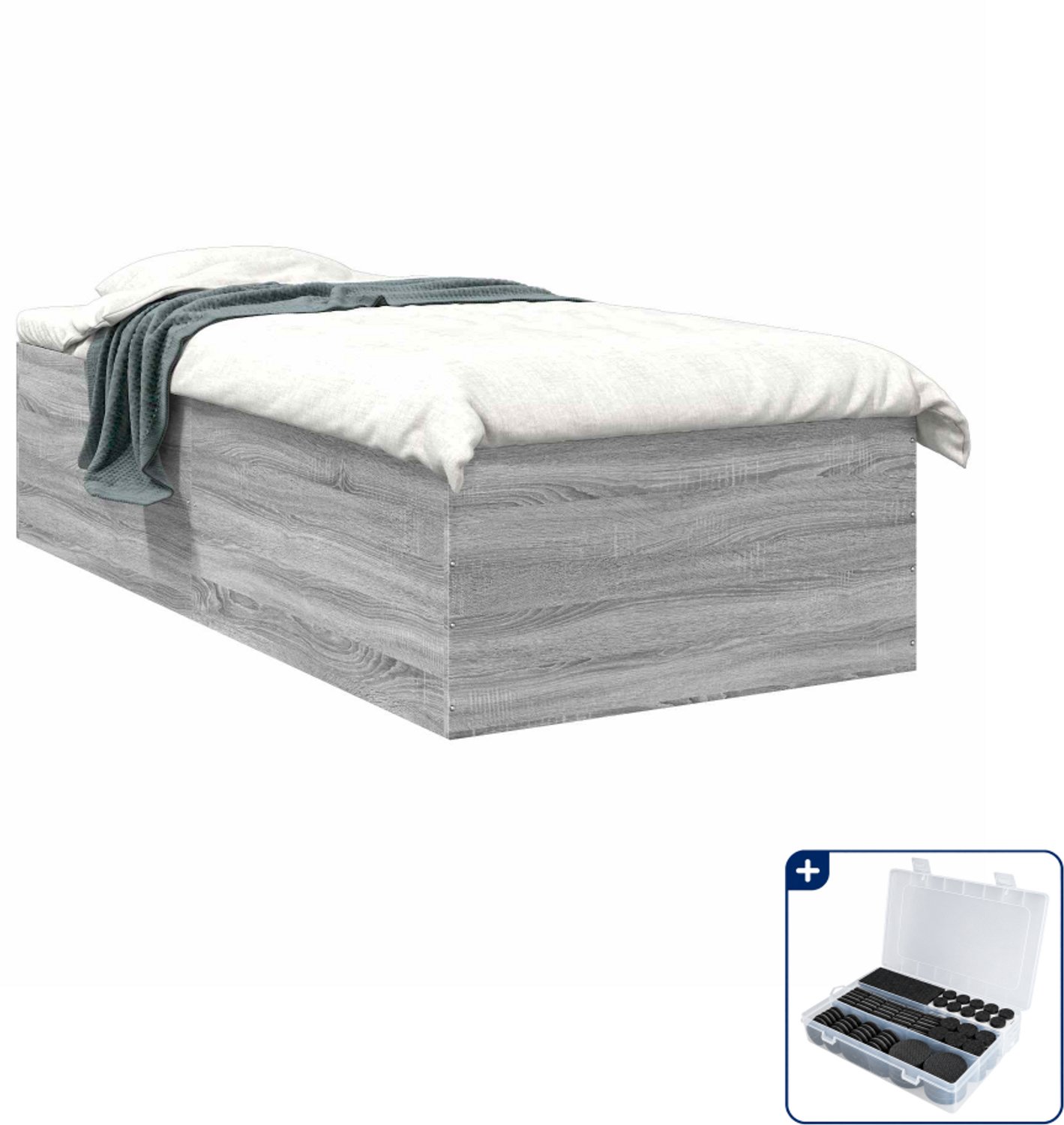 vidaXL bedframe - 80 x 200 cm - bewerkt hout - grijs sonoma - Inclusief antikrasvilt 177-delig