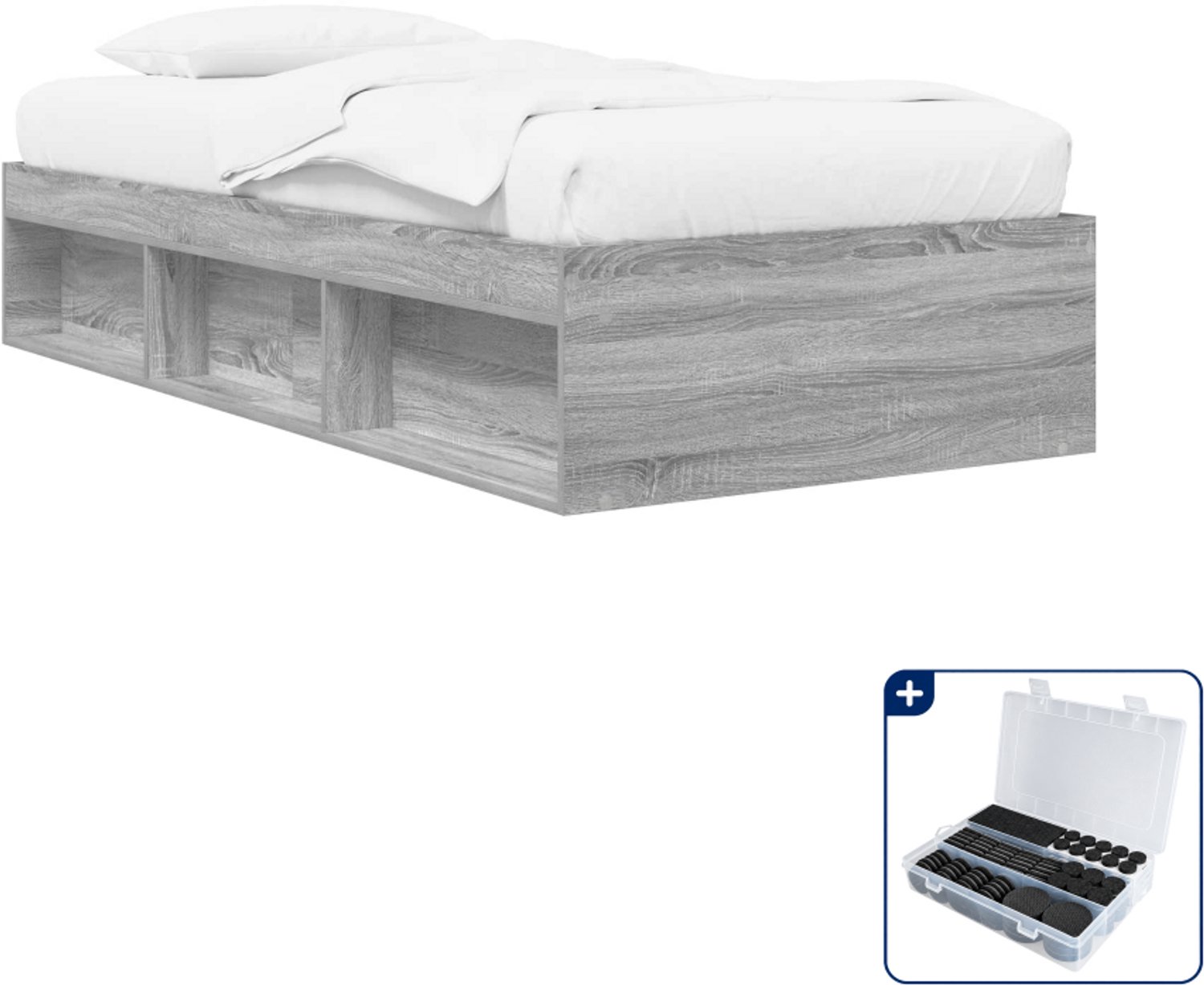 vidaXL bedframe met opbergruimte - 80 x 200 cm - bewerkt hout - grijs sonoma - Inclusief antikrasvilt 177-delig
