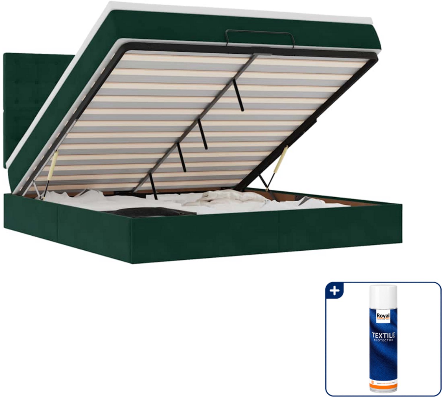 vidaXL Kingsize ottoman bed met matrassen - fluweel - donkergroen - Inclusief textielbeschermer 500 ml Crème