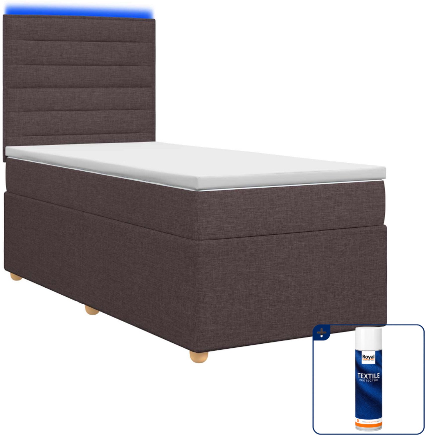 vidaXL boxspringbed met matras - 90 x 200 cm - stof - donkerbruin - Inclusief textielbeschermer 500 ml