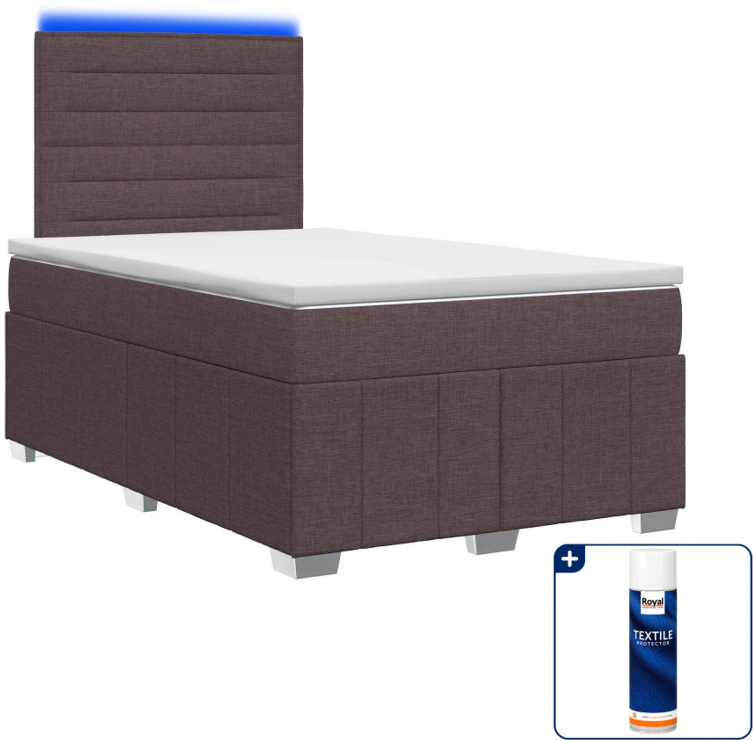 vidaXL led boxspring met matras - 120 x 190 cm - donkerbruin - Inclusief textielbeschermer 500 ml