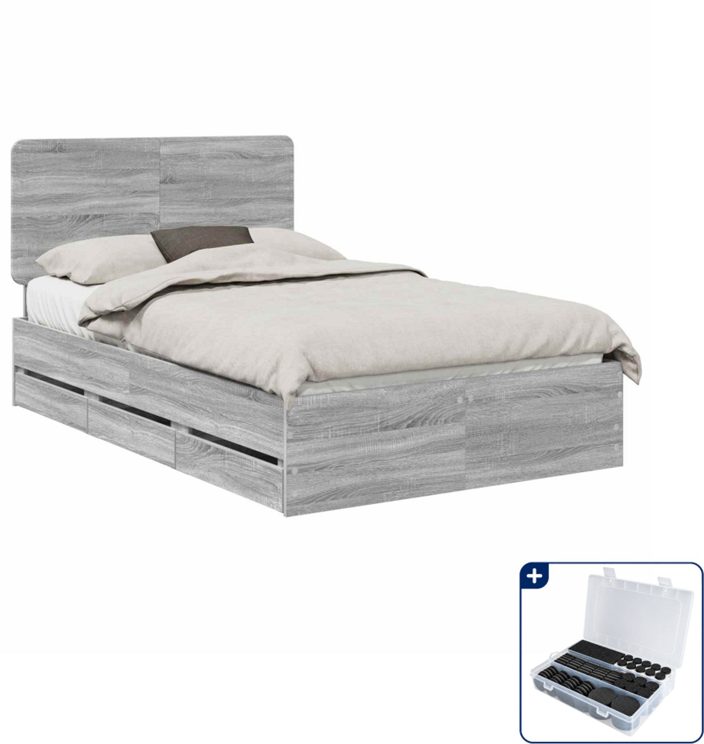 vidaXL bedframe met 6 laden - 120 x 190 cm - bewerkt hout - grijs sonoma - Inclusief antikrasvilt 177-delig