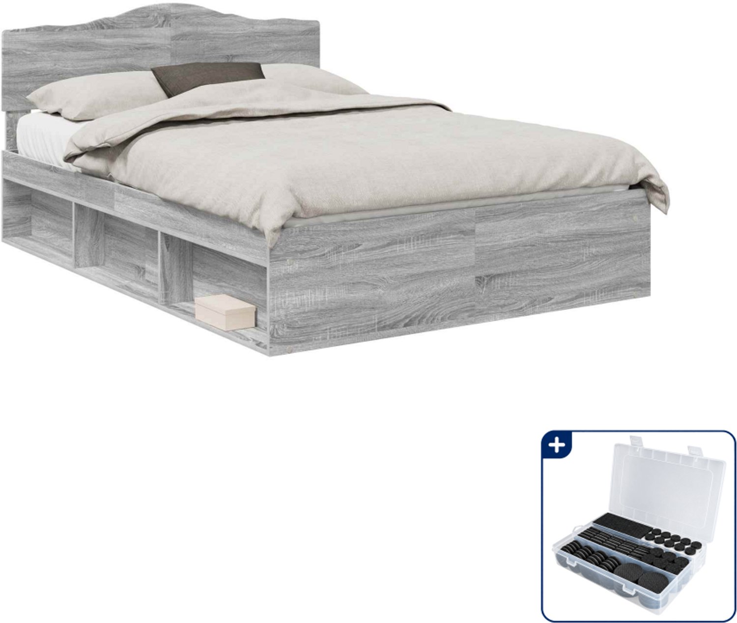 vidaXL bedframe - Small double - 140 x 200 cm - grijs sonoma - Inclusief antikrasvilt 177-delig