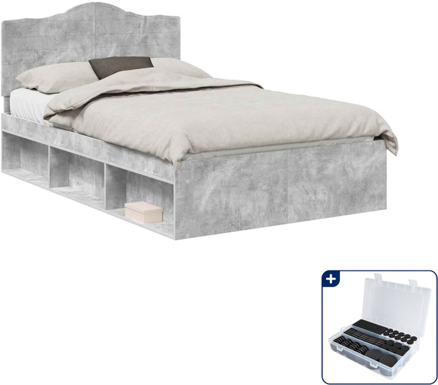 vidaXL bedframe - 120 x 200 cm - betongrijs - Inclusief antikrasvilt 177-delig grijs