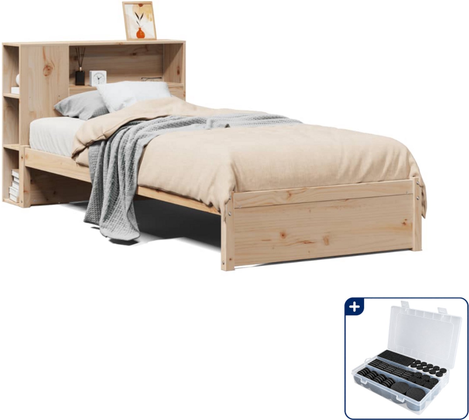 vidaXL bed met boekenkast - 75 x 190 cm - massief grenenhout - Inclusief antikrasvilt 177-delig Bruin