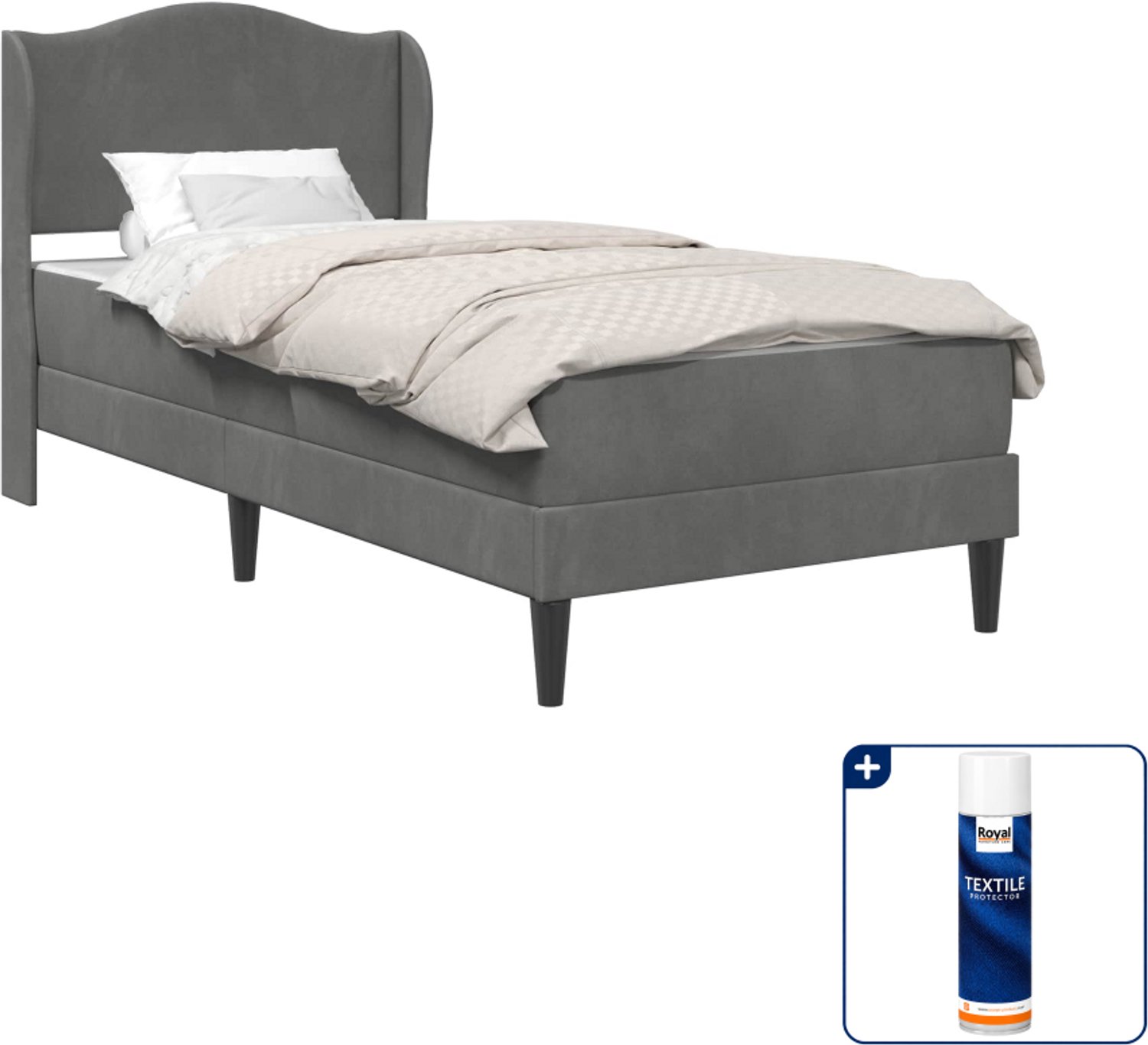 vidaXL Bedframe met matras - 90 x 190 cm - fluweel - donkergrijs - Inclusief textielbeschermer 500 ml Donker Grijn
