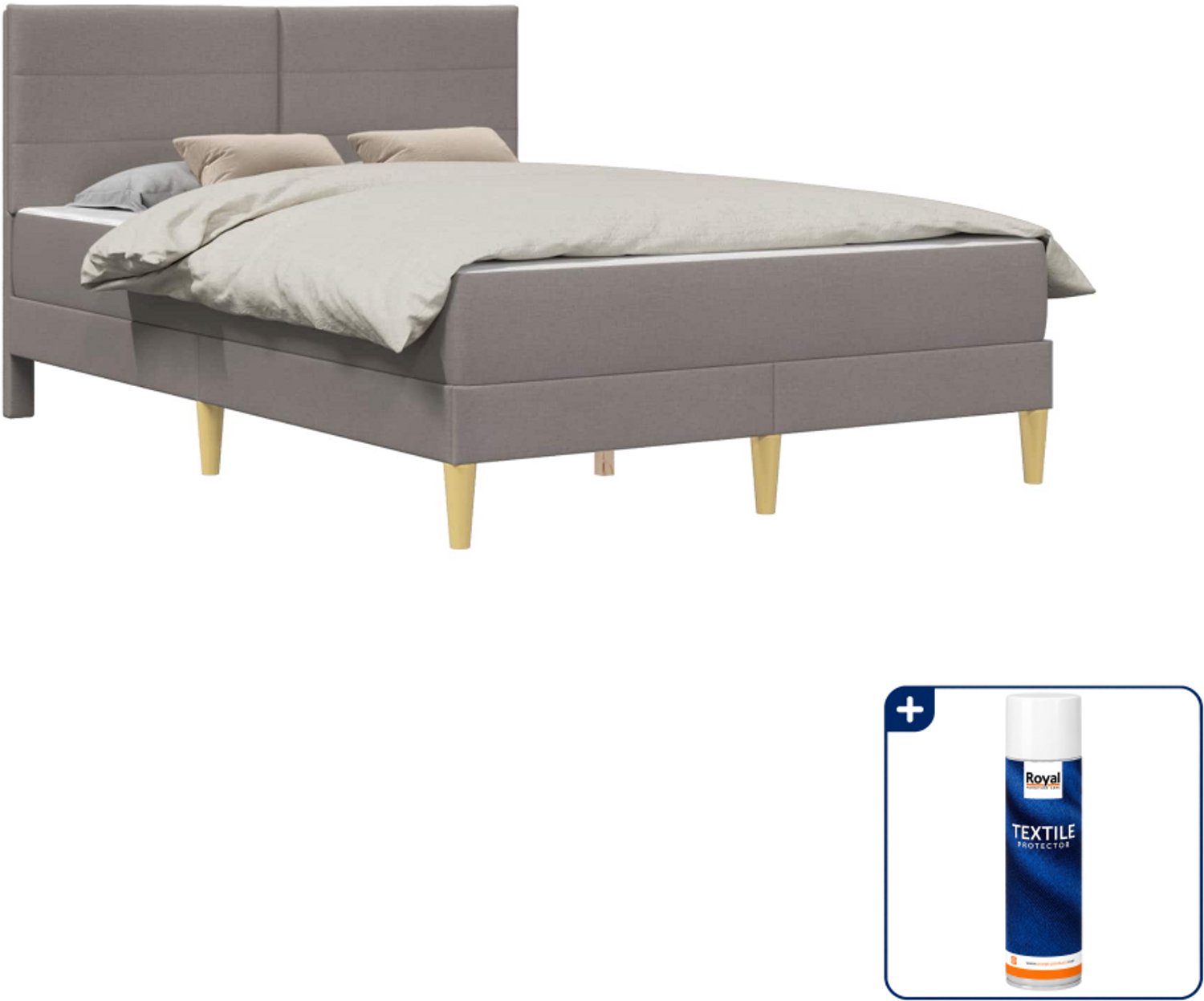 vidaXL Bed met matras - Small double 140 x 200 cm - taupe - Inclusief textielbeschermer 500 ml