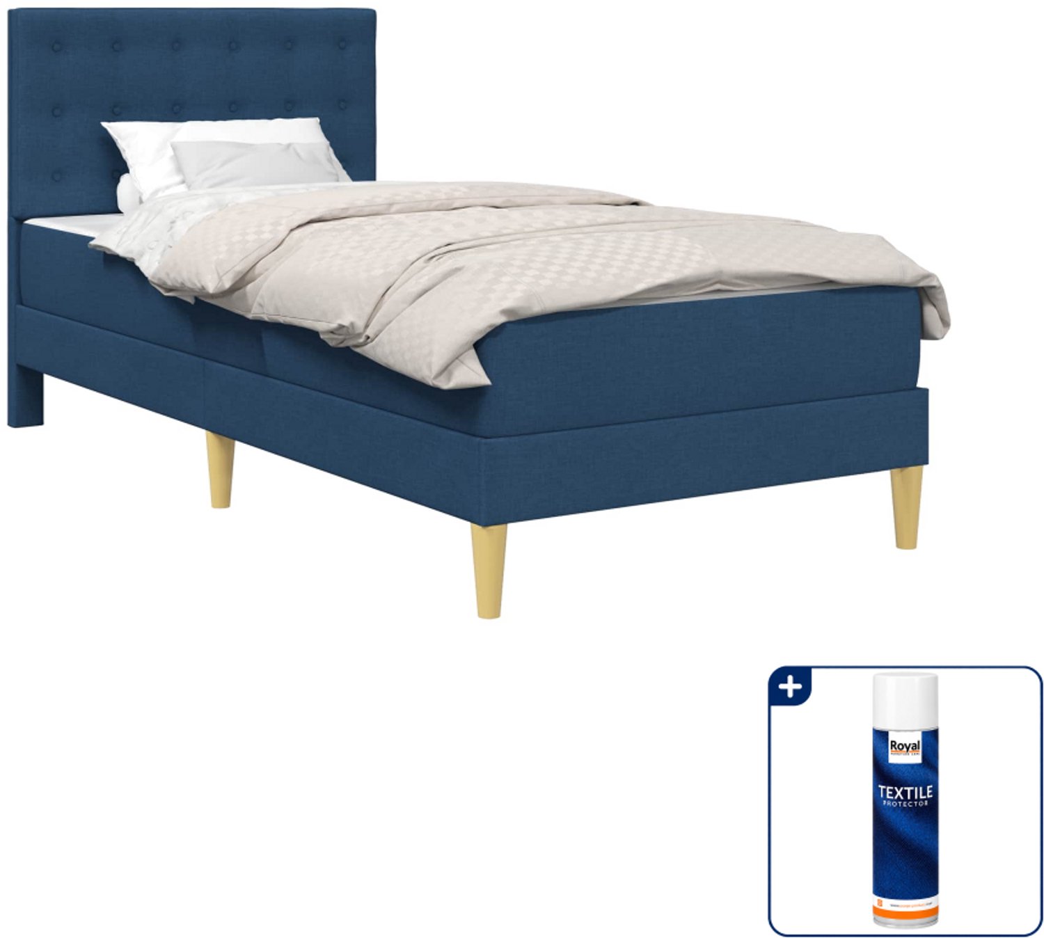 vidaXL Bedframe met matras - 80 x 200 cm - stof - blauw - Inclusief textielbeschermer 500 ml