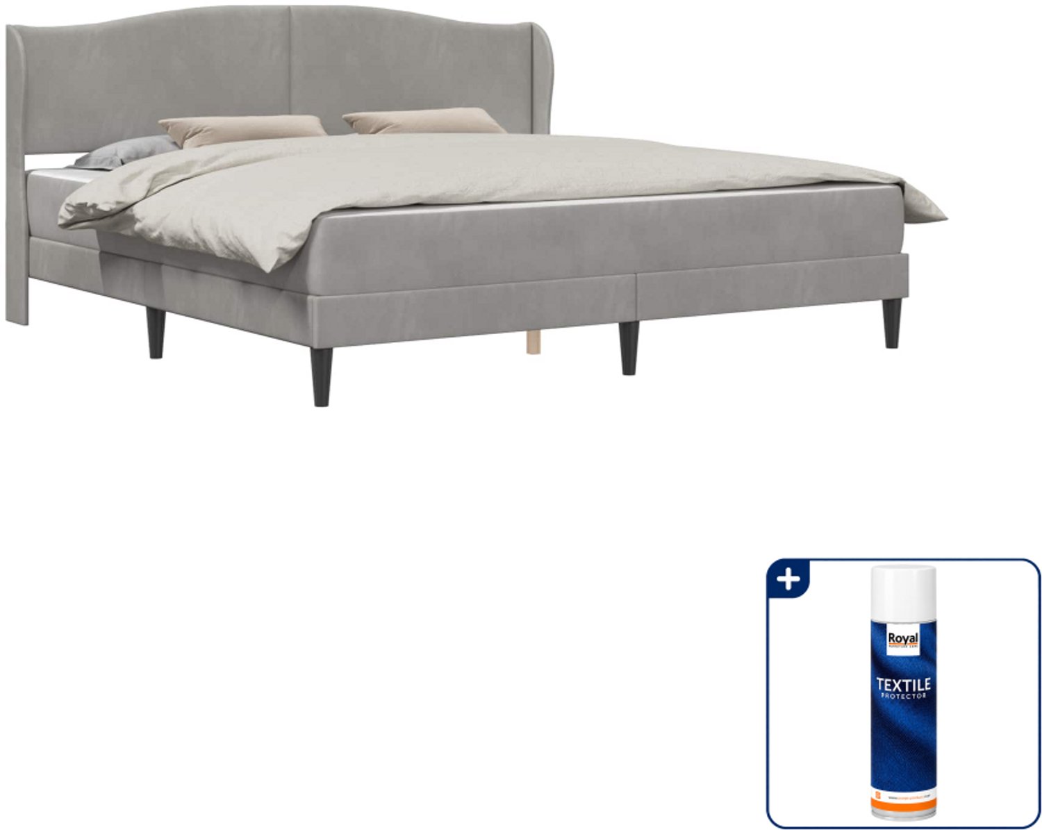 vidaXL Bed met matras - Kingsize - 180 x 200 cm - lichtgrijs - Inclusief textielbeschermer 500 ml