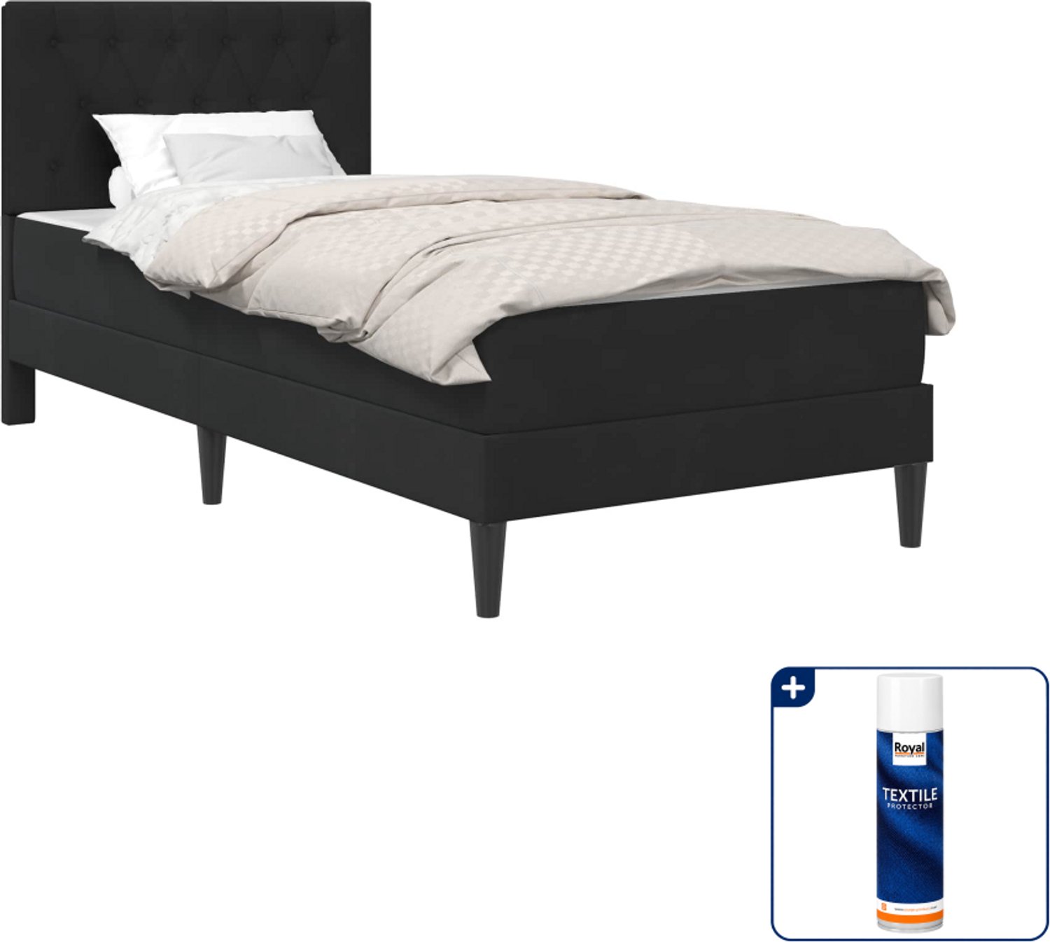 vidaXL Bedframe met matras - 90 x 190 cm - fluweel - zwart - Inclusief textielbeschermer 500 ml