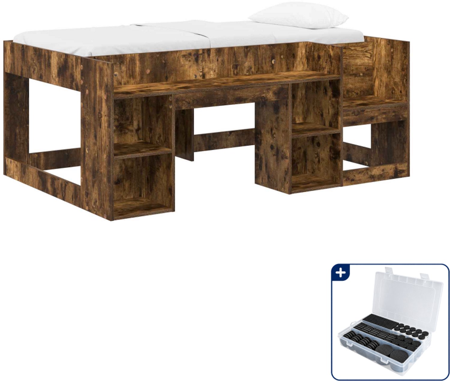 vidaXL kinderbed met opbergruimte - 80 x 160 cm - bewerkt hout - Inclusief antikrasvilt 177-delig Bruin