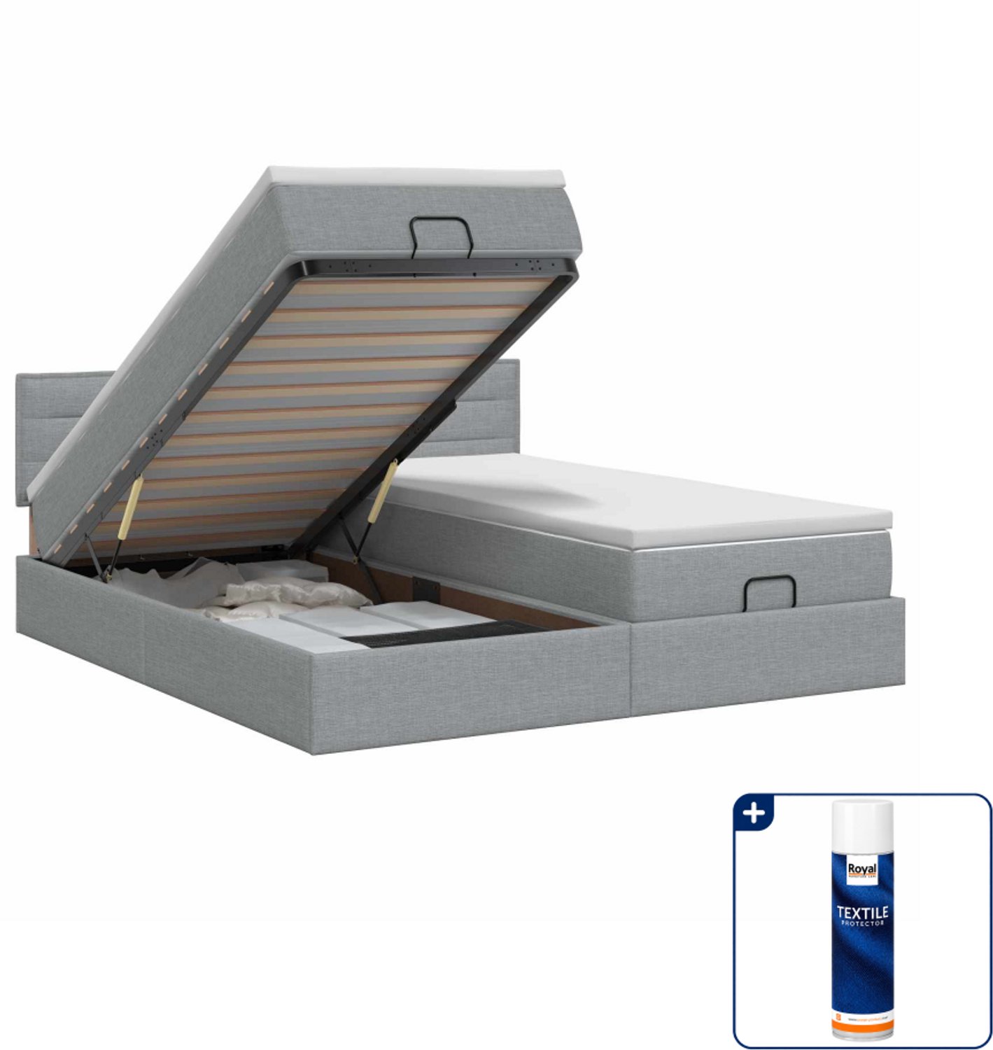 vidaXL ottoman bed met matras 2-delig - 200 x 200 cm - lichtgrijs - Inclusief textielbeschermer 500 ml