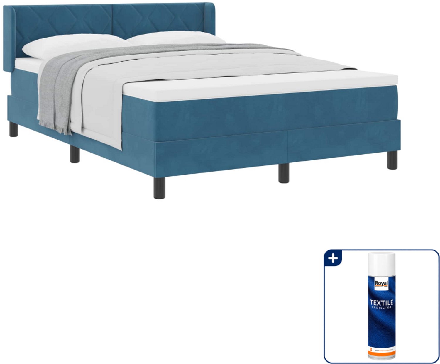 vidaXL boxspringbed - 140 x 190 cm - fluweel - donkerblauw - Inclusief textielbeschermer 500 ml