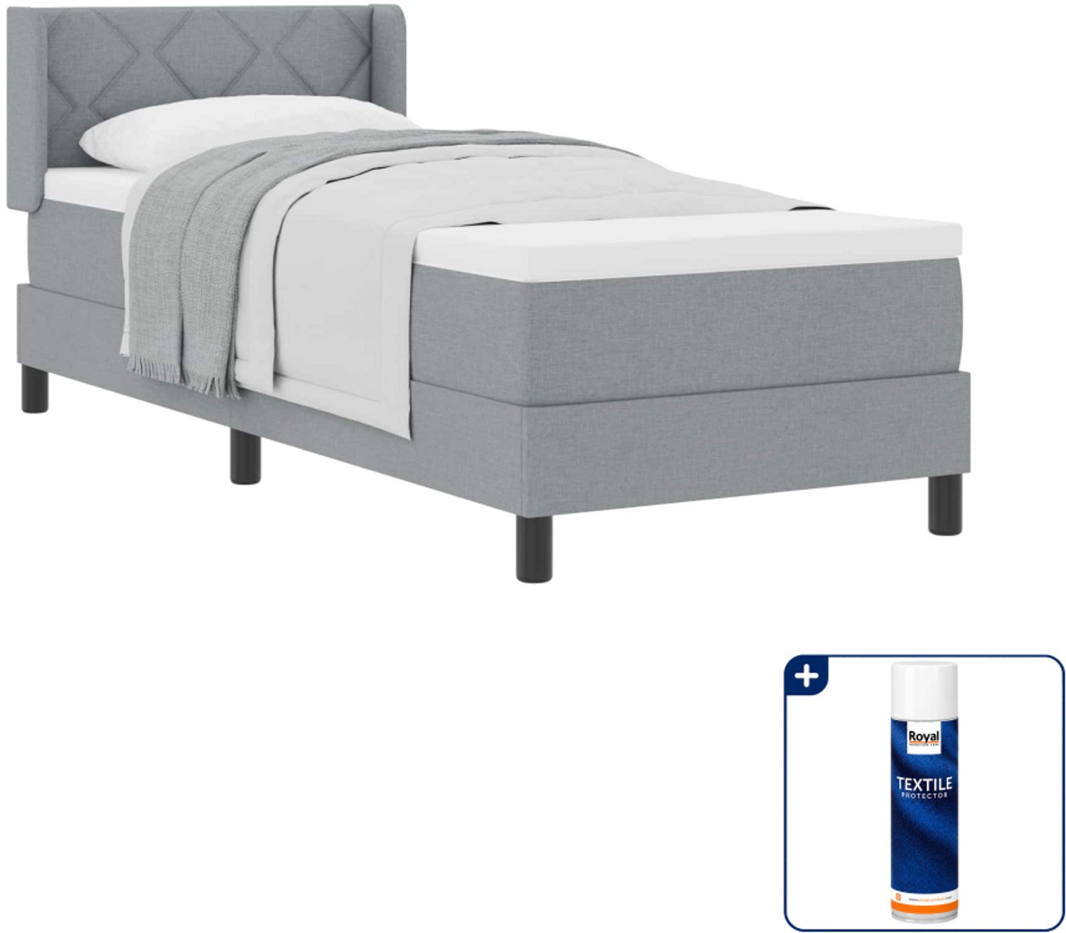vidaXL Boxspringbed - 200 x 80 cm - lichtgrijs - Inclusief textielbeschermer 500 ml