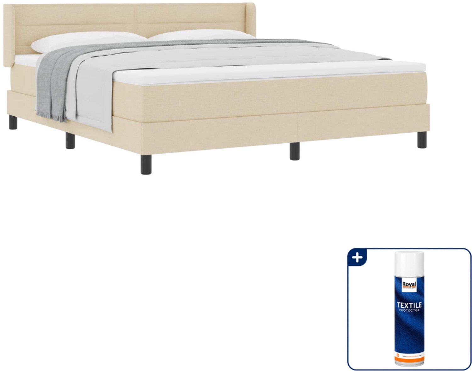 vidaXL Kingsize boxspringbed - 180 x 200 cm - crème - Inclusief textielbeschermer 500 ml