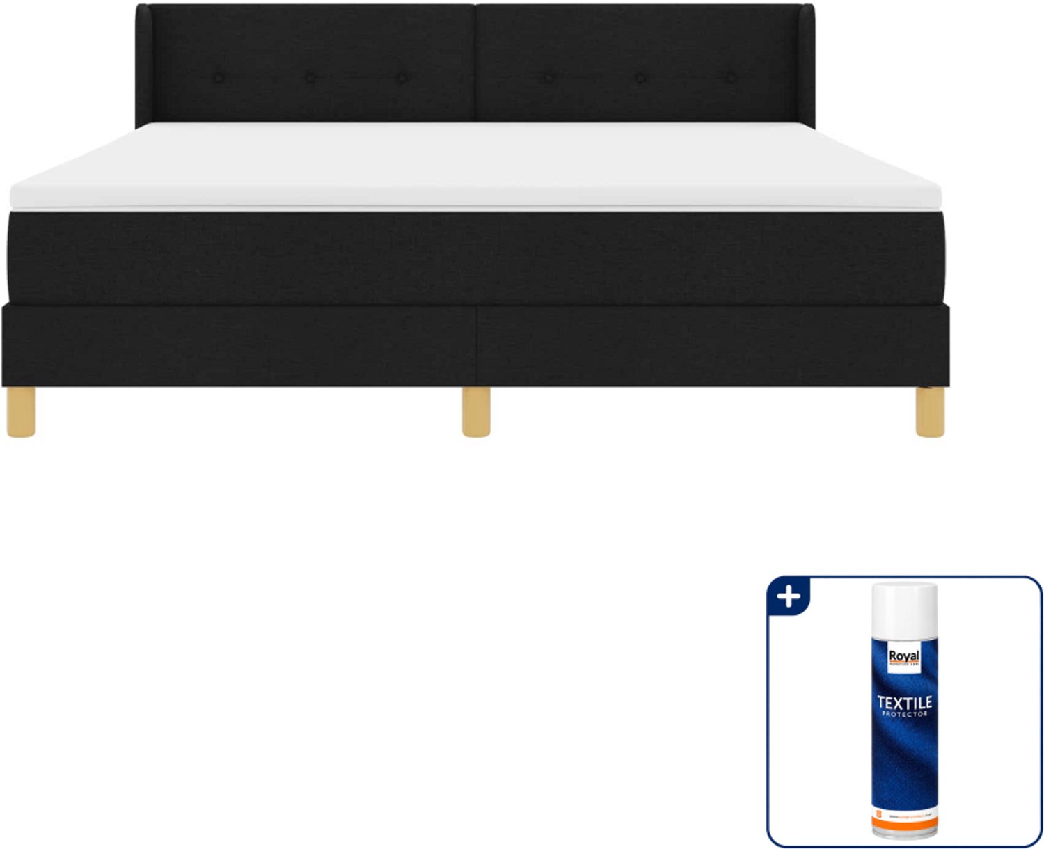 vidaXL Kingsize boxspringbed - 180 x 200 cm - zwart - Inclusief textielbeschermer 500 ml
