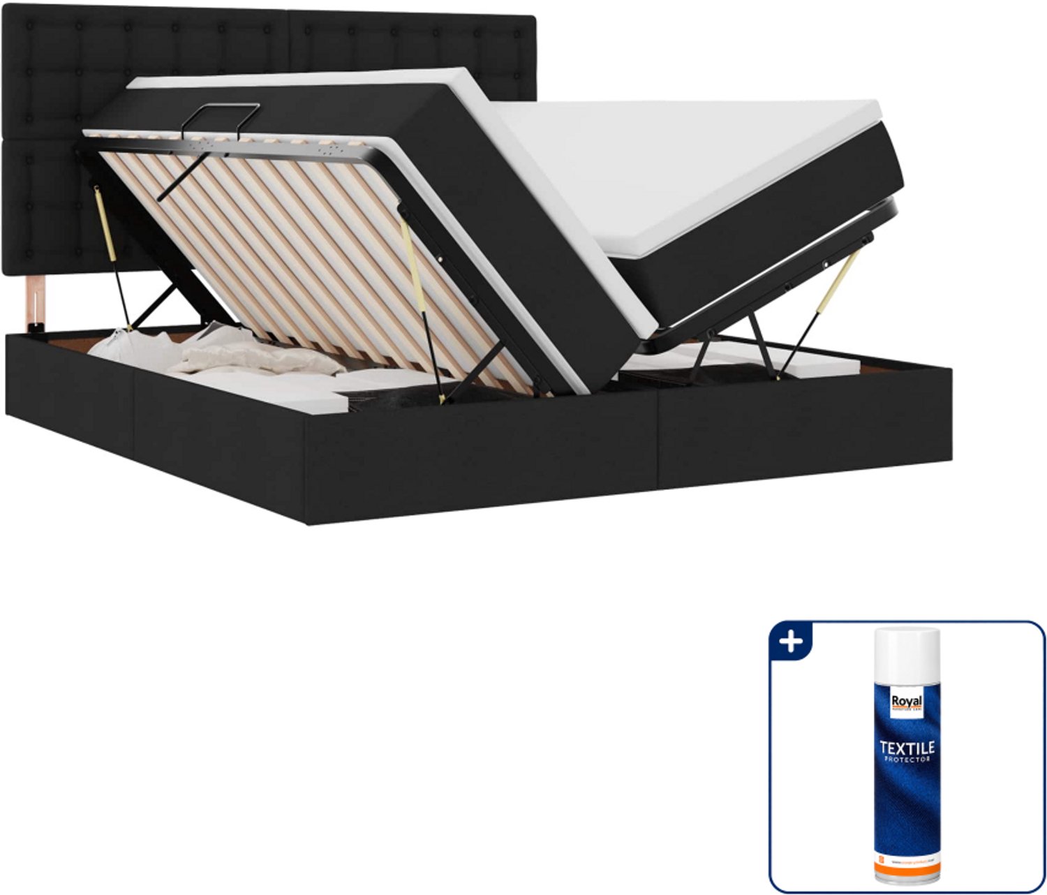 vidaXL opbergbed - 200 x 200 cm - stof - zwart - Inclusief textielbeschermer 500 ml