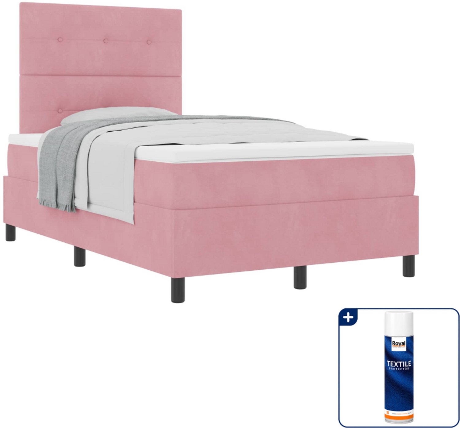 vidaXL boxspringbed - 120 x 190 cm - fluweel - roze - Inclusief textielbeschermer 500 ml
