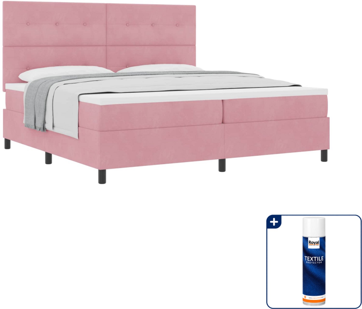 vidaXL Boxspringbed Super kingsize - 200 x 200 cm - roze - fluweel - Inclusief textielbeschermer 500 ml