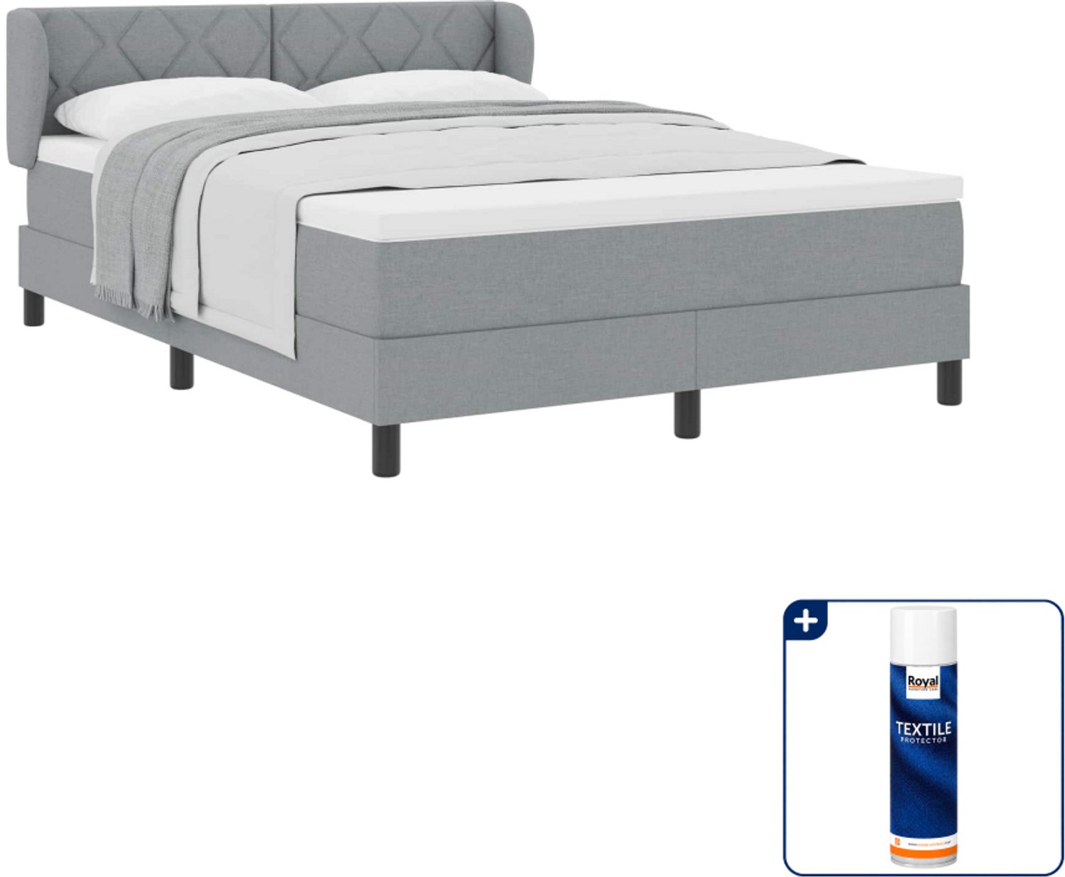 vidaXL boxspringbed - Small double - 140 x 200 cm - lichtgrijs - Inclusief textielbeschermer 500 ml
